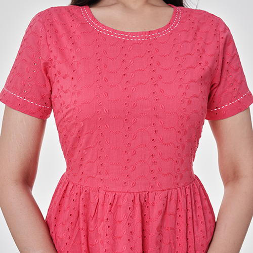 Plain Corel Pink Tiered Maxi Dress