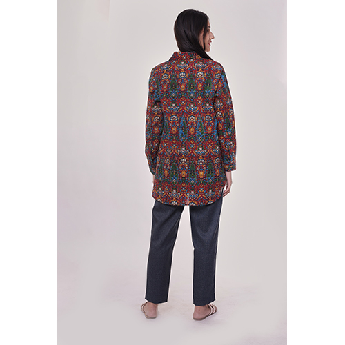 Double Layered Multi Printed Shirt - Full Sleeves, Multicolor Fabric | Elegant Bead Closure, Washable Design, Year-round Versatility