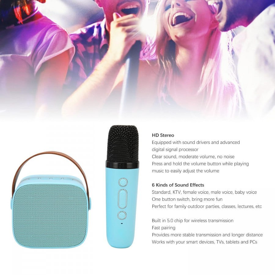 Speaker Mike Kit For Kids - Mini Portable Karaoke Machine, Hd Stereo Sound Quality, Bluetooth 5.0, Voice Change Effects, Long Battery Life