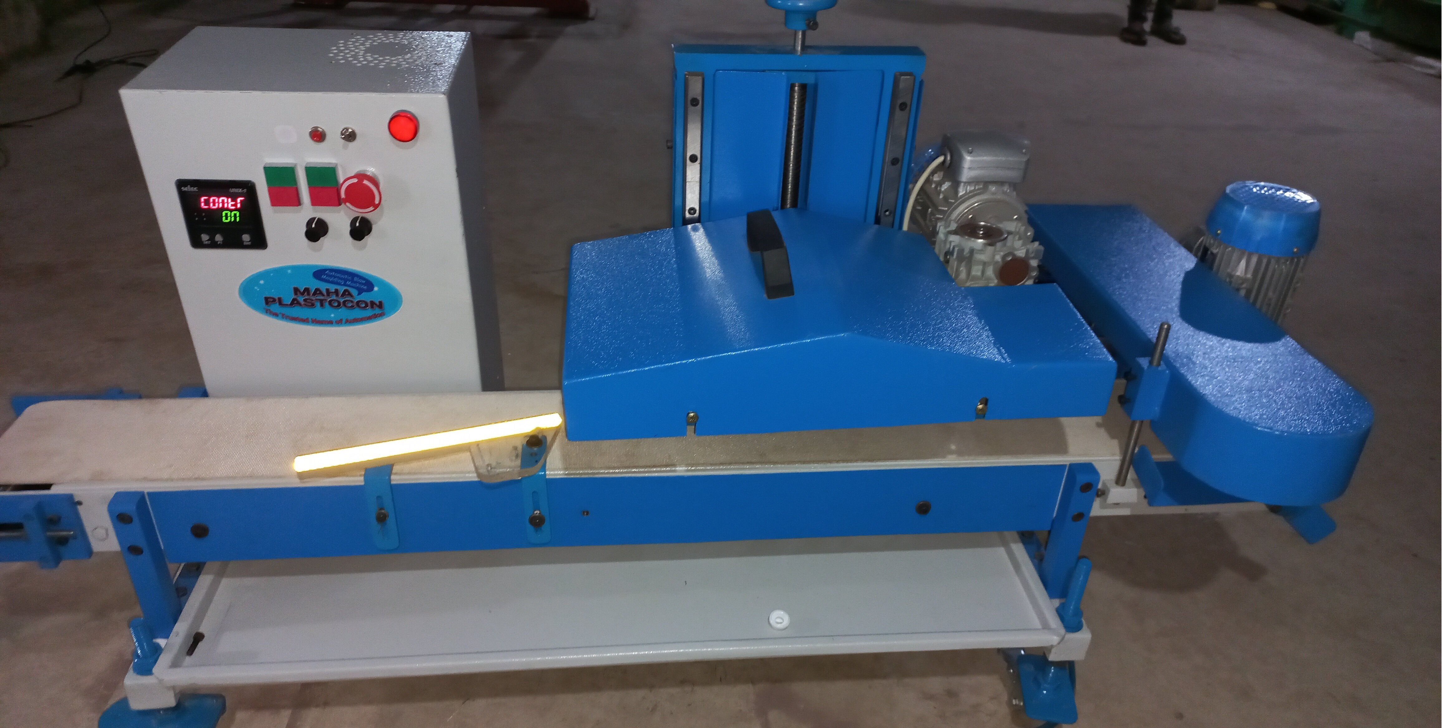 Automatic Plastic Bottle Neck Cutting Machine - 28x60x22 Inches, Blue And Smoke White | Effortless Scrap Separation, Portable Design With Wheels, Precision Cutting For Miniature Bottles, Plc Operated For High Productivity