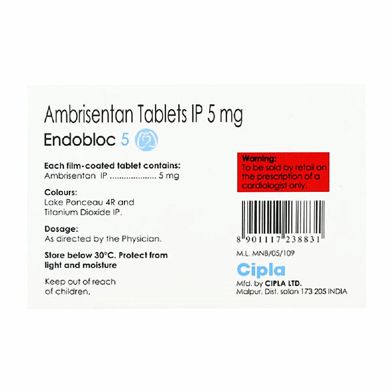 Endobloc - 5mg Tablets | Ambrisentan For Pulmonary Arterial Hypertension, Delays Disease Progression, Enhances Exercise Ability