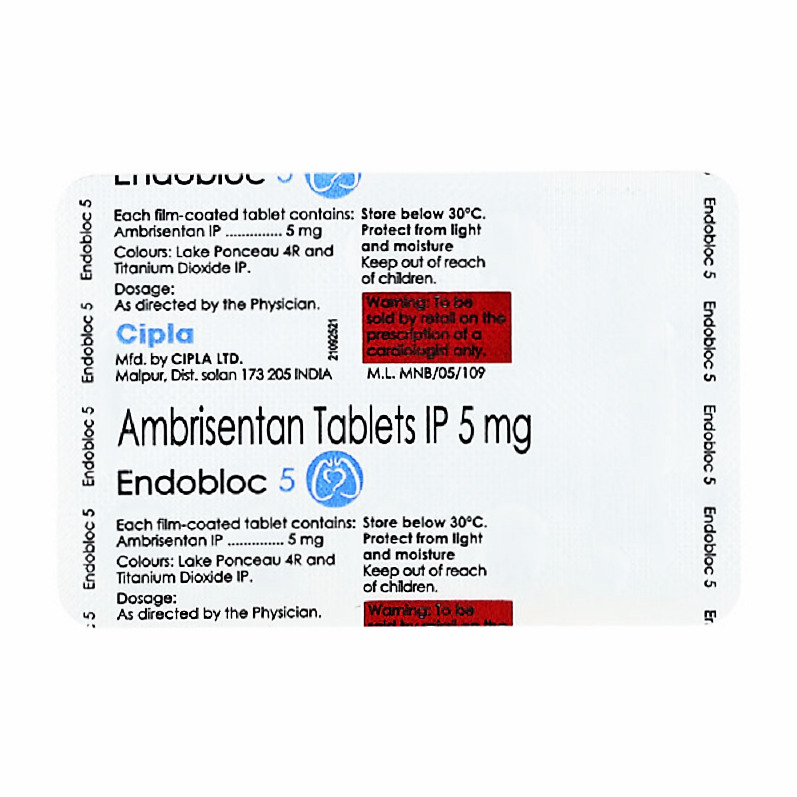 Endobloc - 5mg Tablets | Ambrisentan For Pulmonary Arterial Hypertension, Delays Disease Progression, Enhances Exercise Ability
