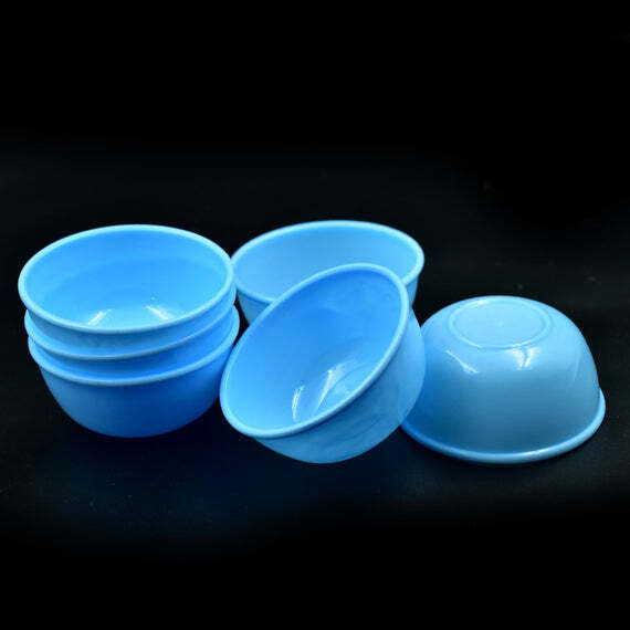 Small Plastic Bowl Set, Microwave Safe Unbreakable, Set Of 6 - Bpa Free Plastic, Standard Size, Blue | Dishwasher Safe, Ripped Piping Design, Steady Base, Multipurpose Use