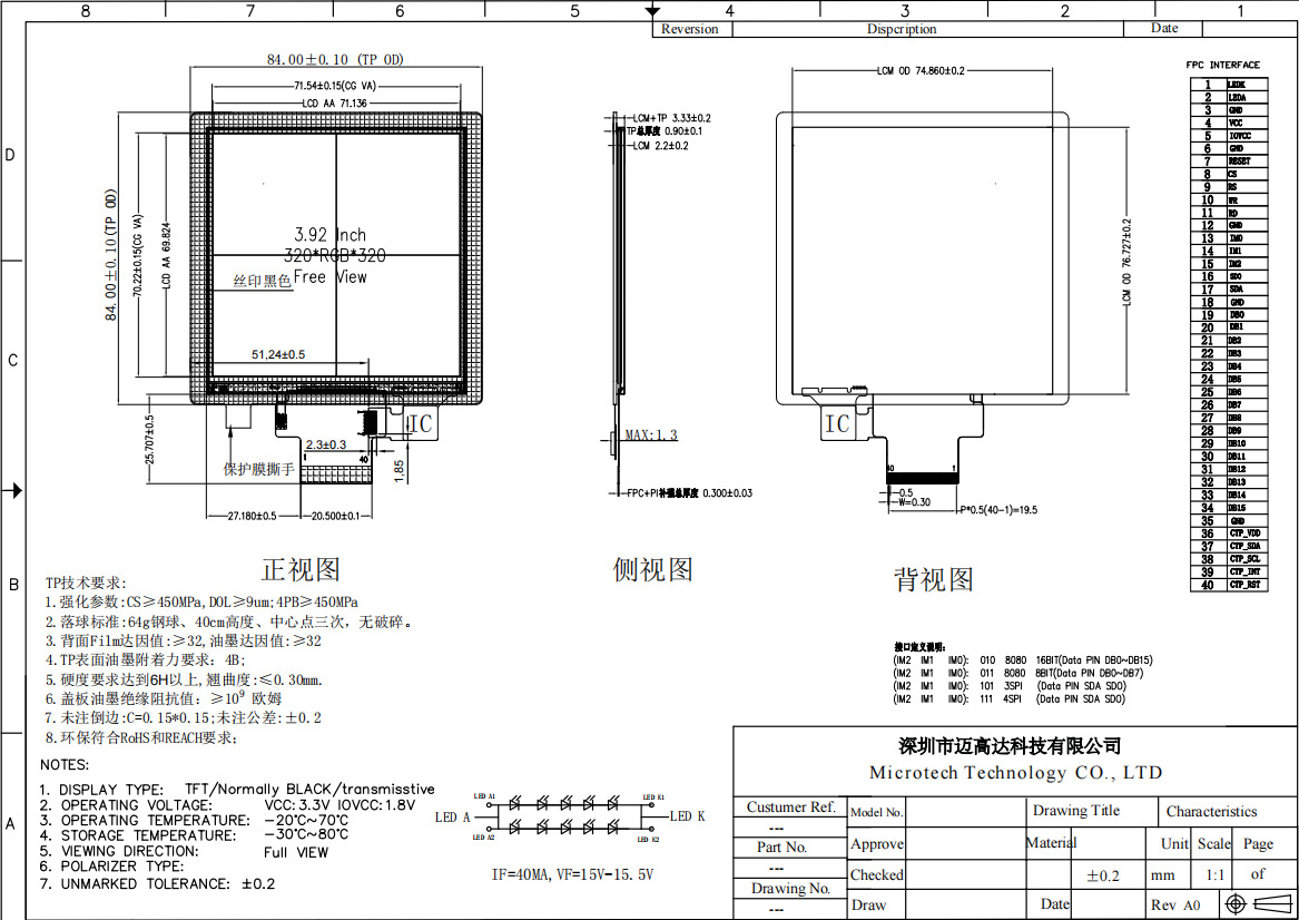 3.92 Inch Spi/rgb/mcu Interface Lcd Module With Ctp