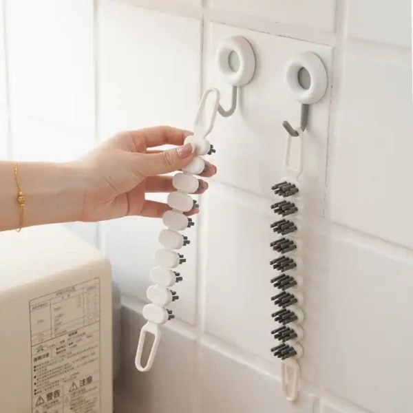 New Flexible Gap Cleaning Brush - Plastic Handle With Nylon Bristles, 25cm, Grey/white, Flexible Bendable, Ergonomic Non-slip Handle, Multipurpose