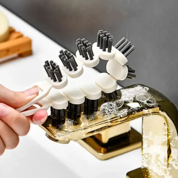 New Flexible Gap Cleaning Brush - Plastic Handle With Nylon Bristles, 25cm, Grey/white, Flexible Bendable, Ergonomic Non-slip Handle, Multipurpose