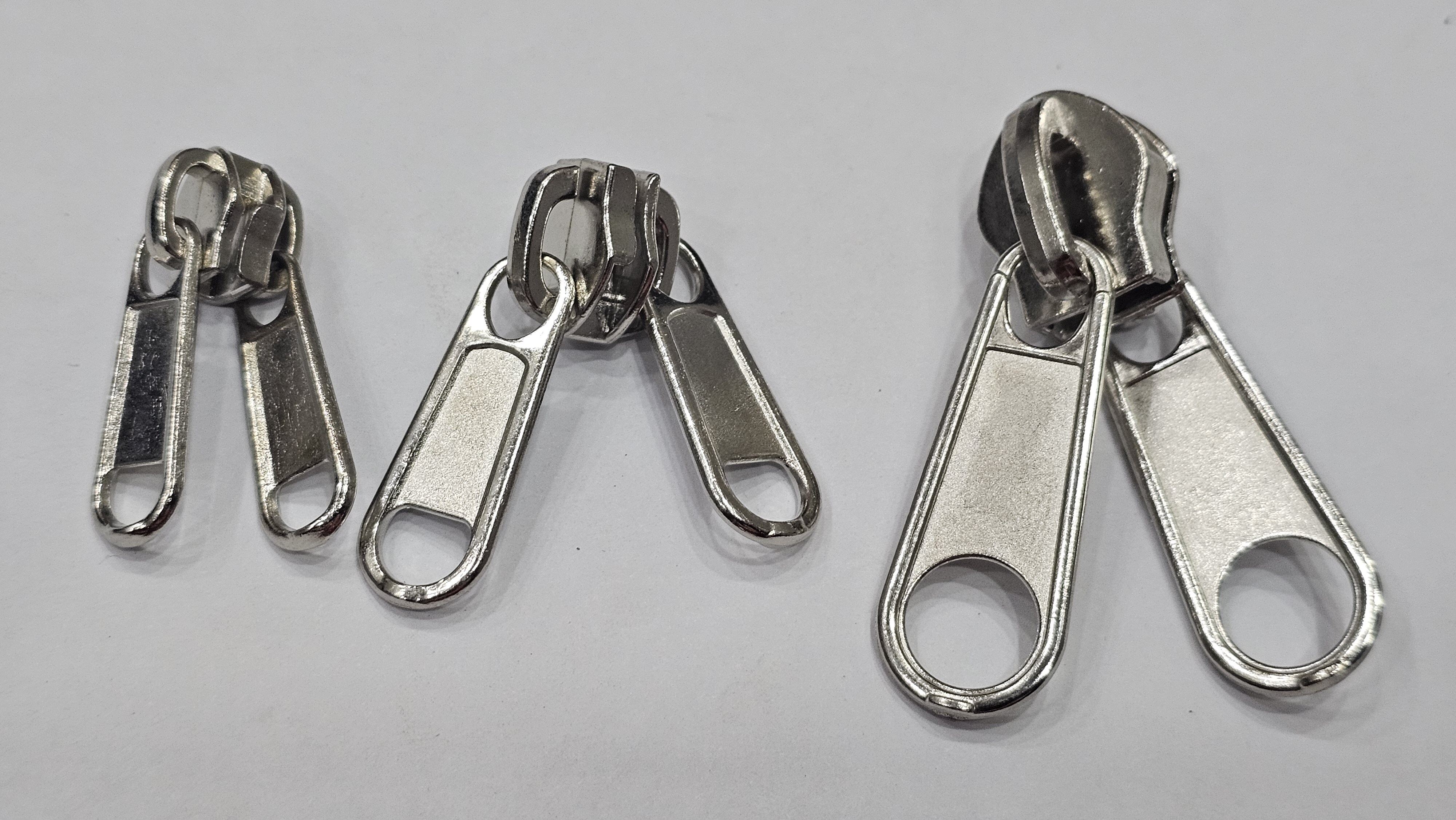 Sk099 5# Double Puller Zip - Zinc Alloy, Size 5, Nickel Color, Double-sided Design, Ideal For Bags And Jackets