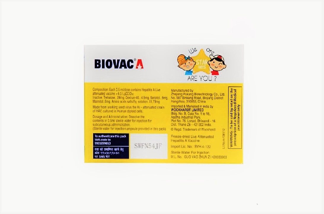 Biovac A Vaccine - Freeze-dried Live Attenuated Hepatitis A Vaccine (6.5ccid50) | Liquid Injection Requires 2 Doses 6 Months Apart Refrigerator Storage