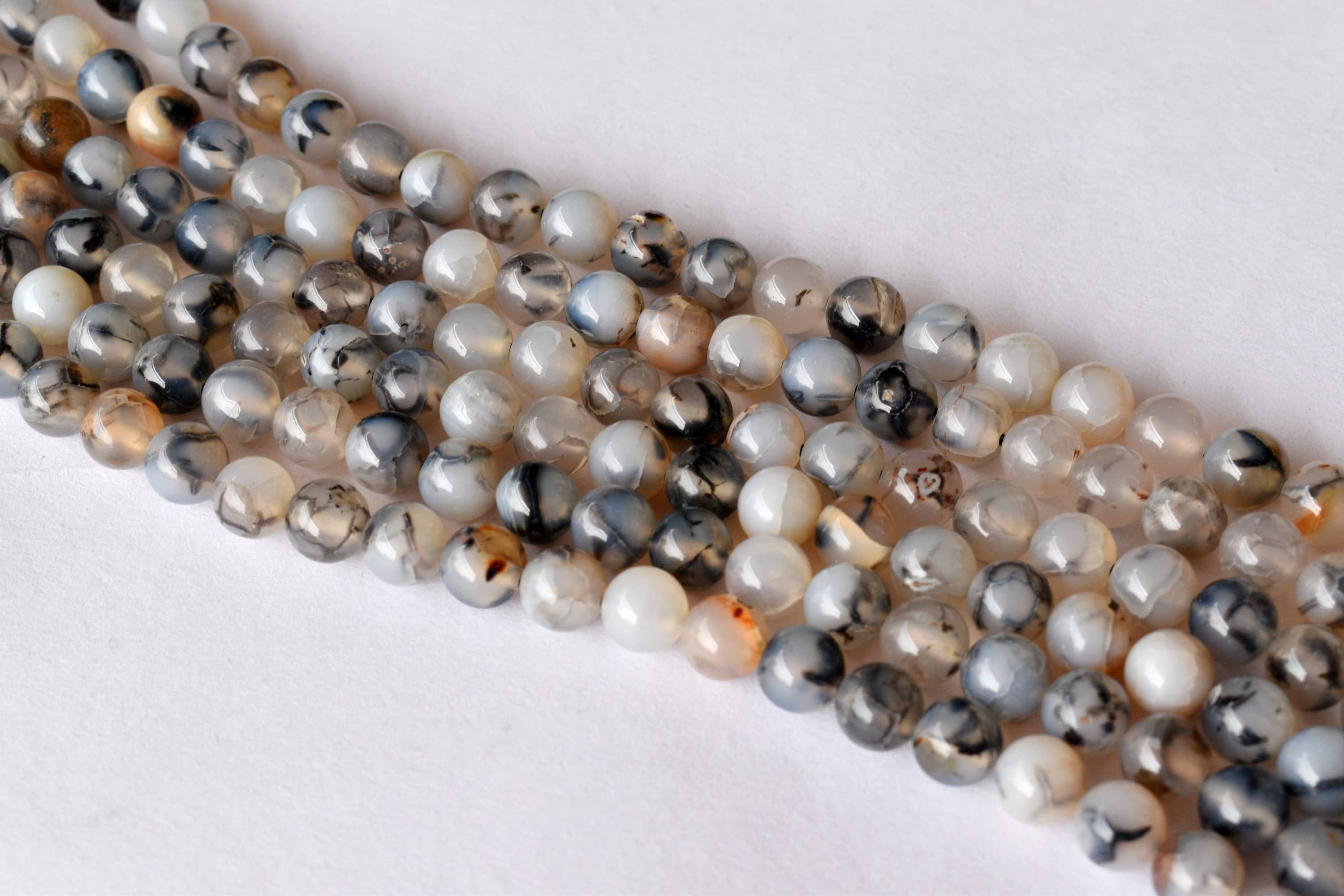 Dragon Vein Agate Black Beads - 14.5 Inch Strand Polished 4mm-10mm Round Gemstone Beads For Elegant Jewelry Creation