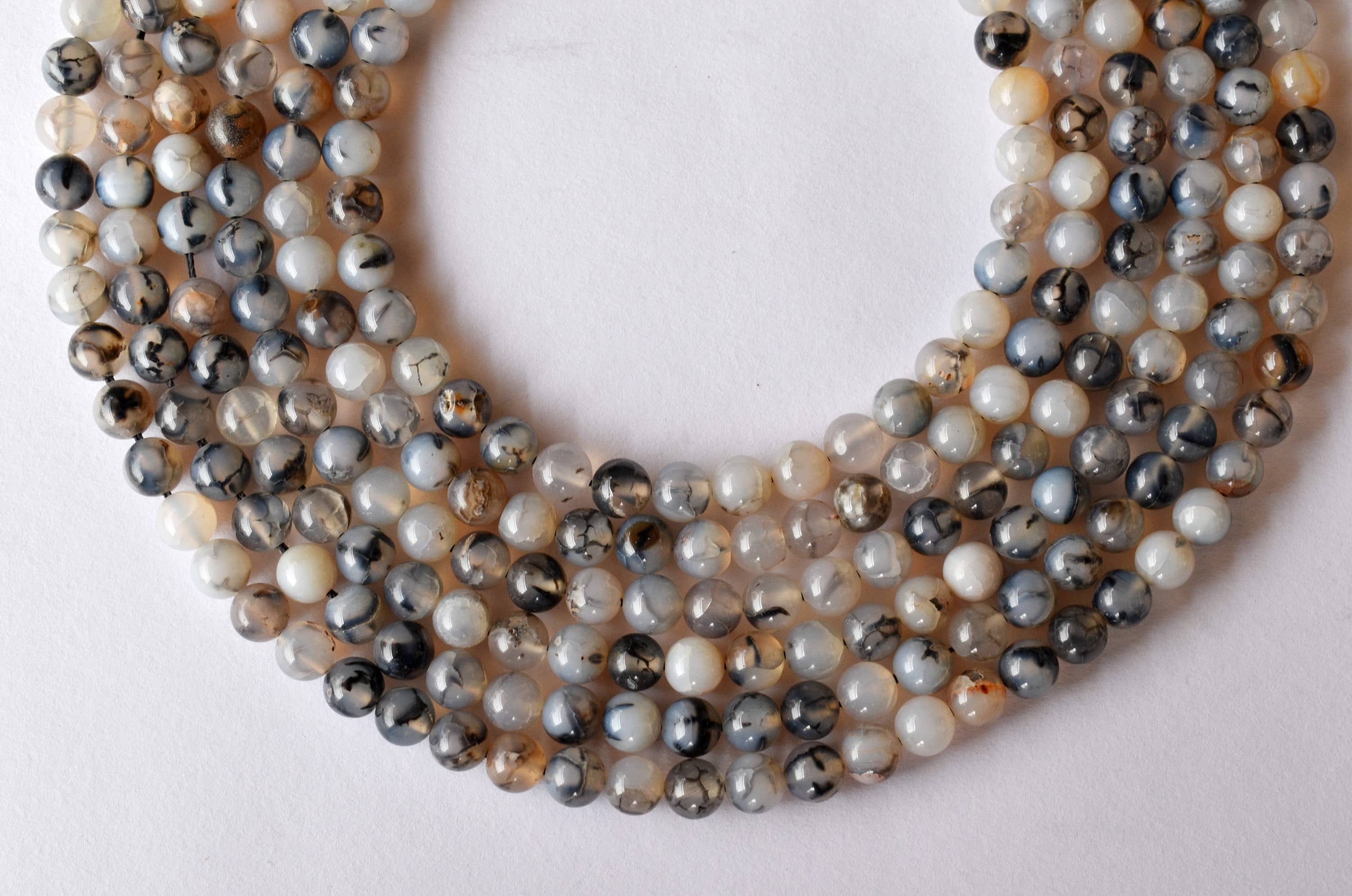 Dragon Vein Agate Black Beads - 14.5 Inch Strand Polished 4mm-10mm Round Gemstone Beads For Elegant Jewelry Creation
