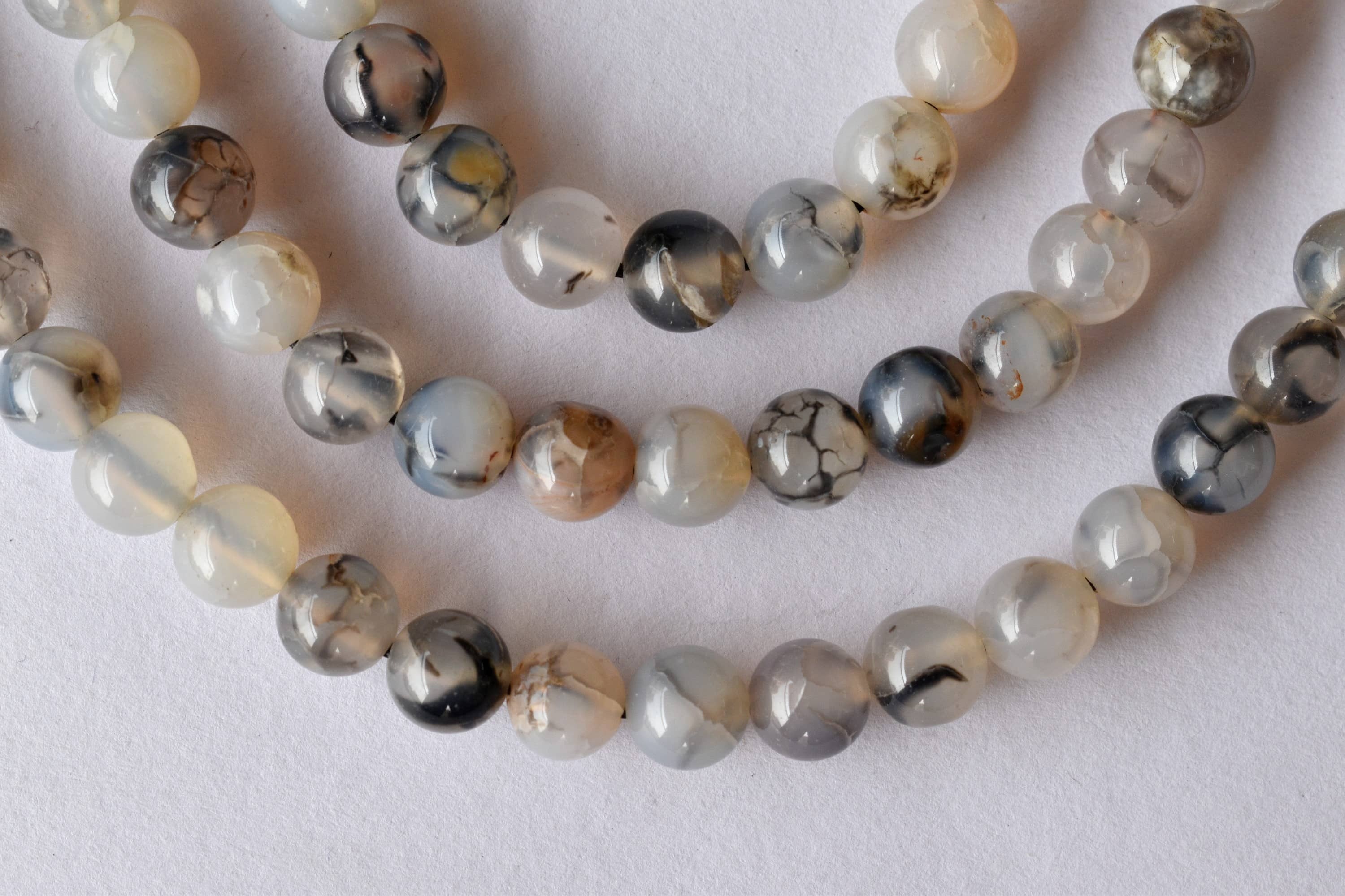 Dragon Vein Agate Black Beads - 14.5 Inch Strand Polished 4mm-10mm Round Gemstone Beads For Elegant Jewelry Creation