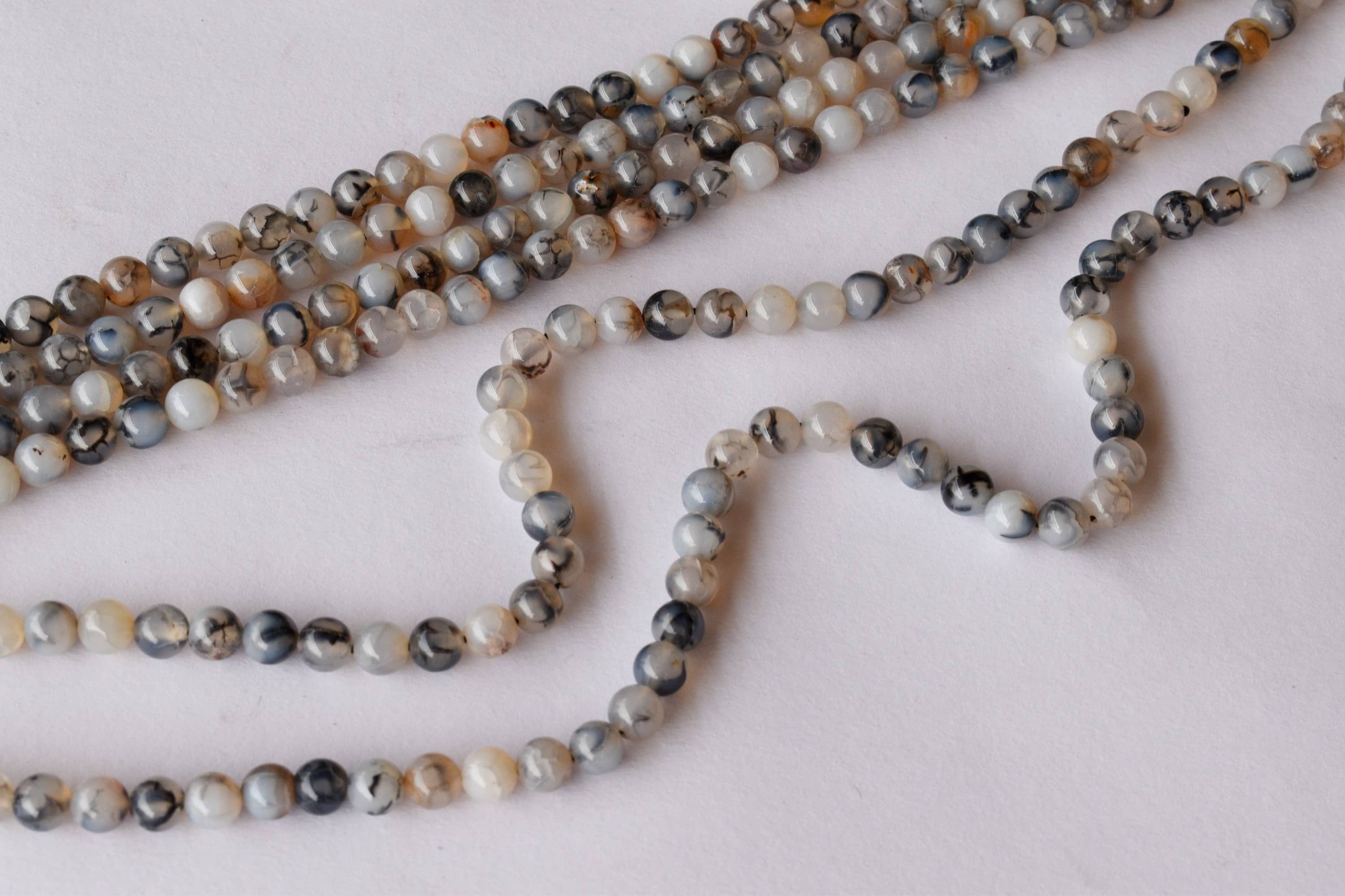 Dragon Vein Agate Black Beads - 14.5 Inch Strand Polished 4mm-10mm Round Gemstone Beads For Elegant Jewelry Creation