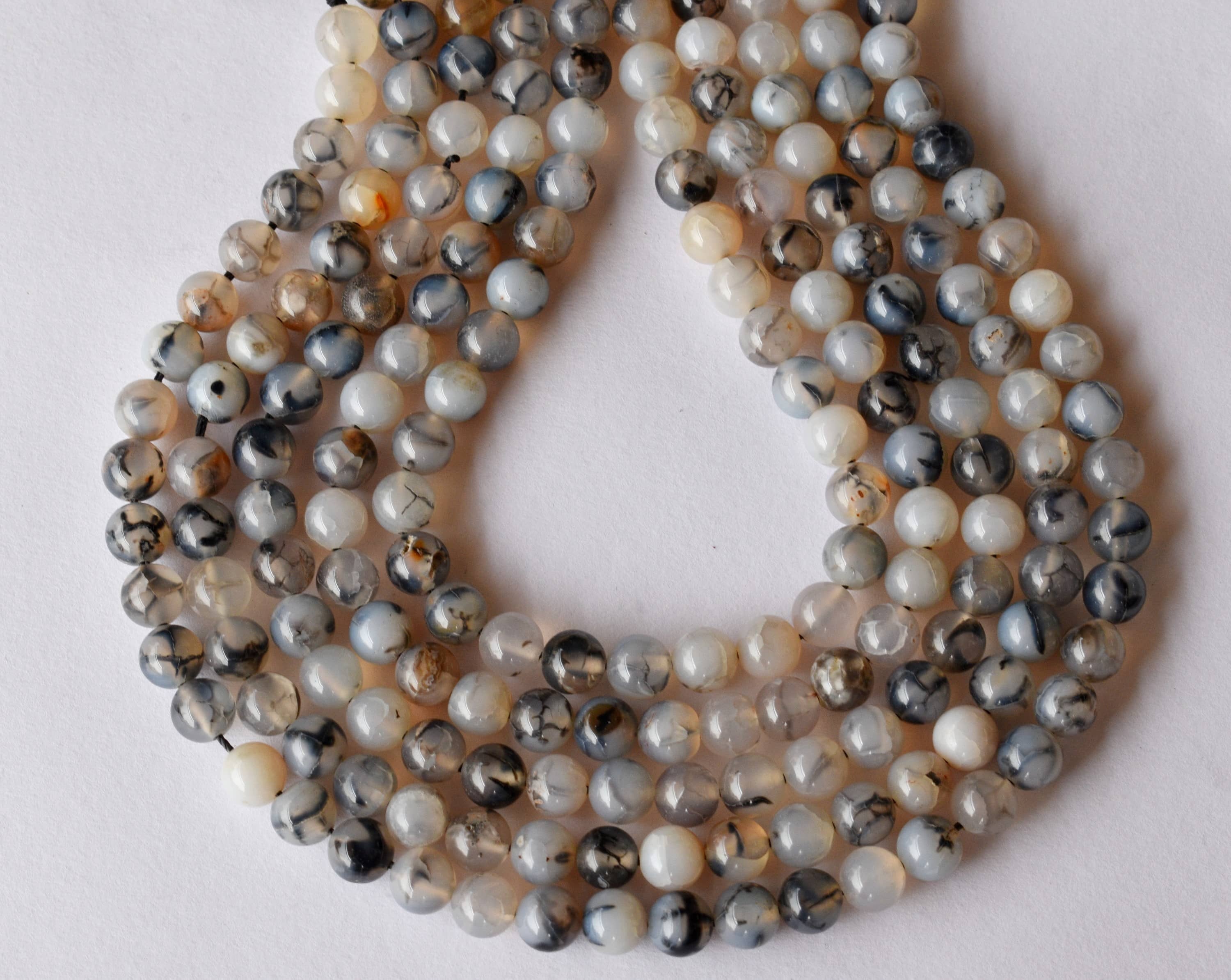 Dragon Vein Agate Black Beads - 14.5 Inch Strand Polished 4mm-10mm Round Gemstone Beads For Elegant Jewelry Creation