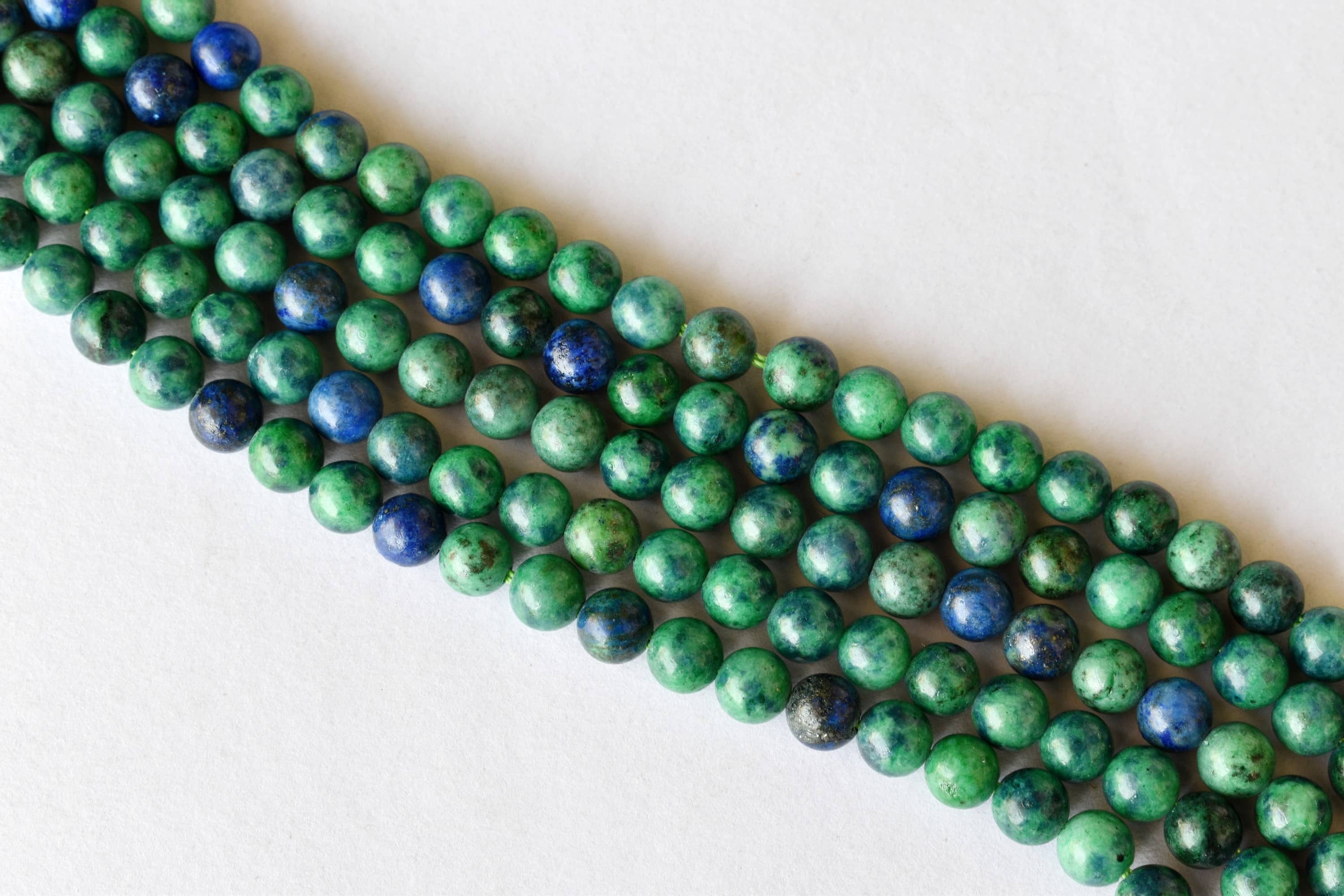 8mm Azurite Malachite Beads - Polished, 100% Natural Stone, Round Shape, Green With Unique Specks | Ideal For Party Wear Jewelry