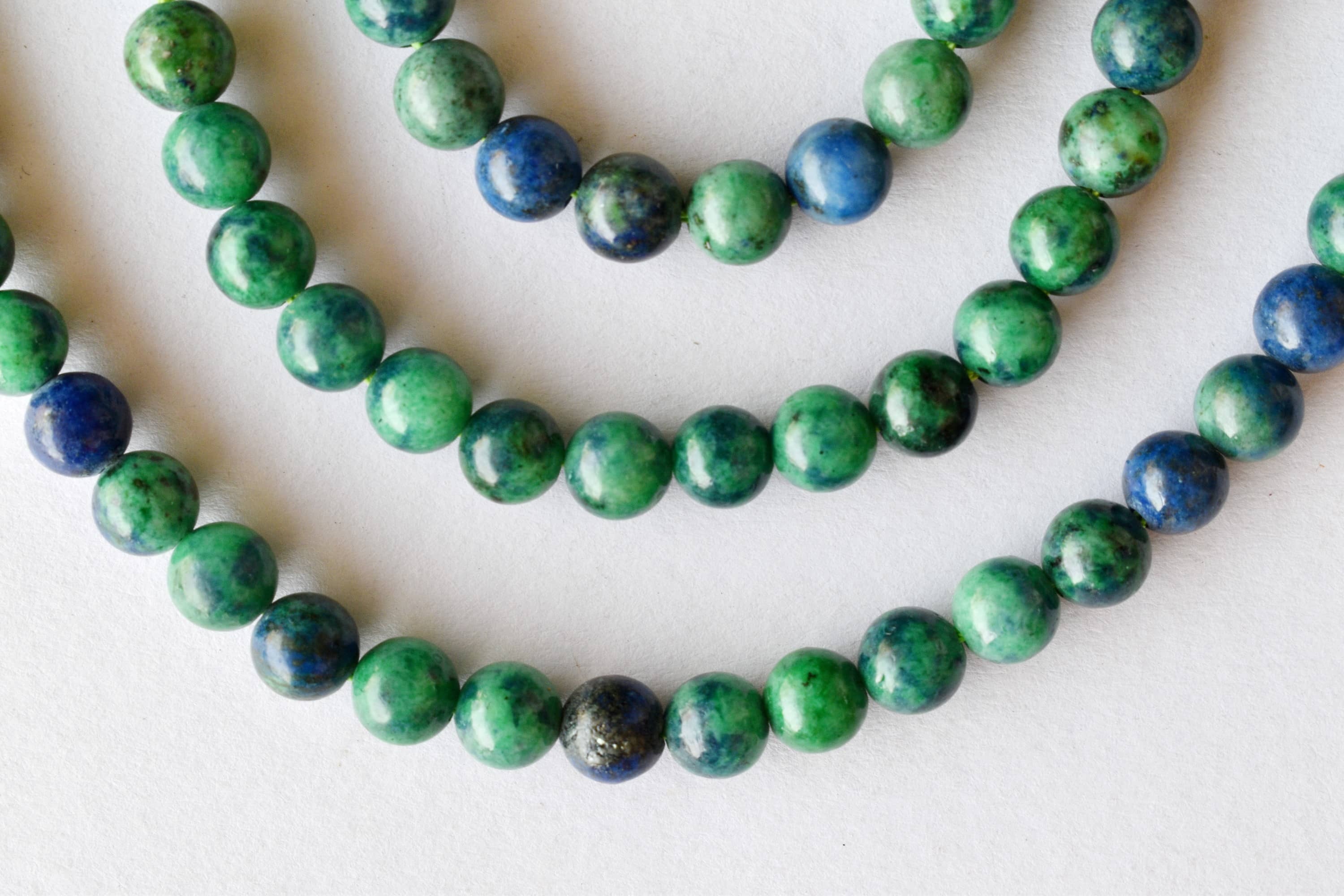 8mm Azurite Malachite Beads - Polished, 100% Natural Stone, Round Shape, Green With Unique Specks | Ideal For Party Wear Jewelry