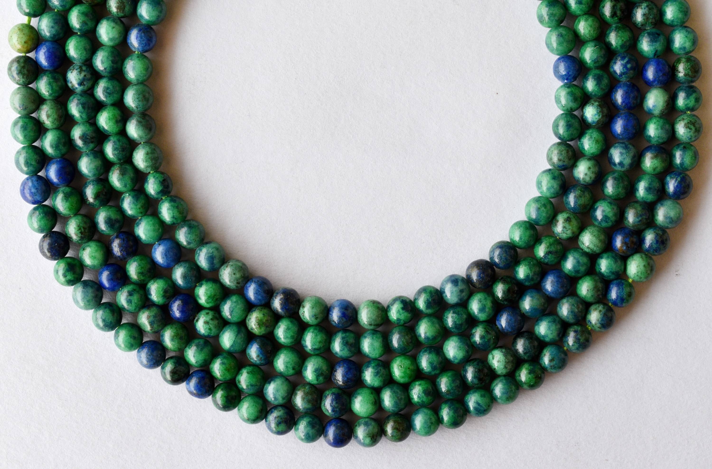 8mm Azurite Malachite Beads - Polished, 100% Natural Stone, Round Shape, Green With Unique Specks | Ideal For Party Wear Jewelry