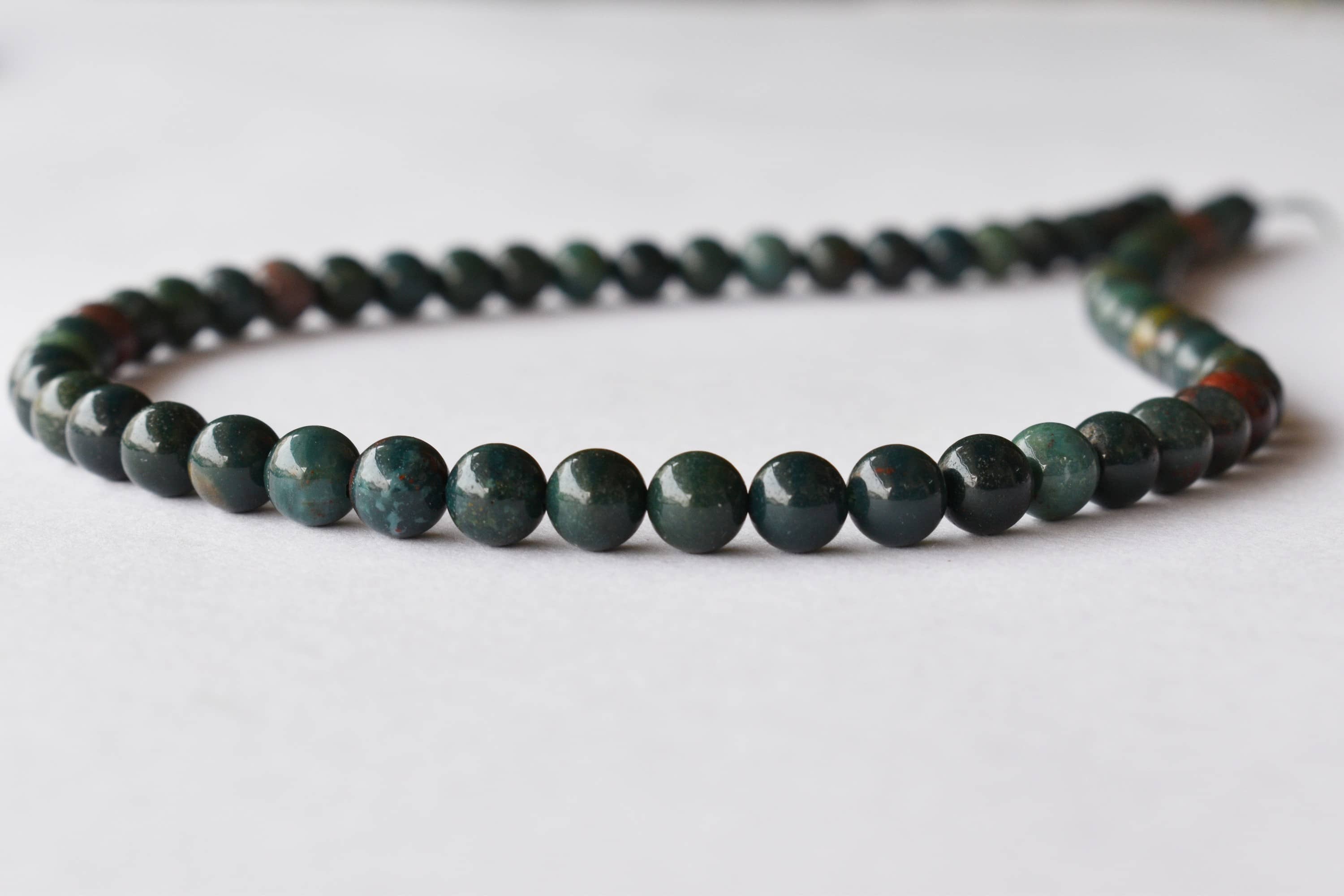 8mm Bloodstone Beads Polished Round Stone Beads For Jewelry - 14.5 Inch Strand Length Unique Green Color With Natural Specks