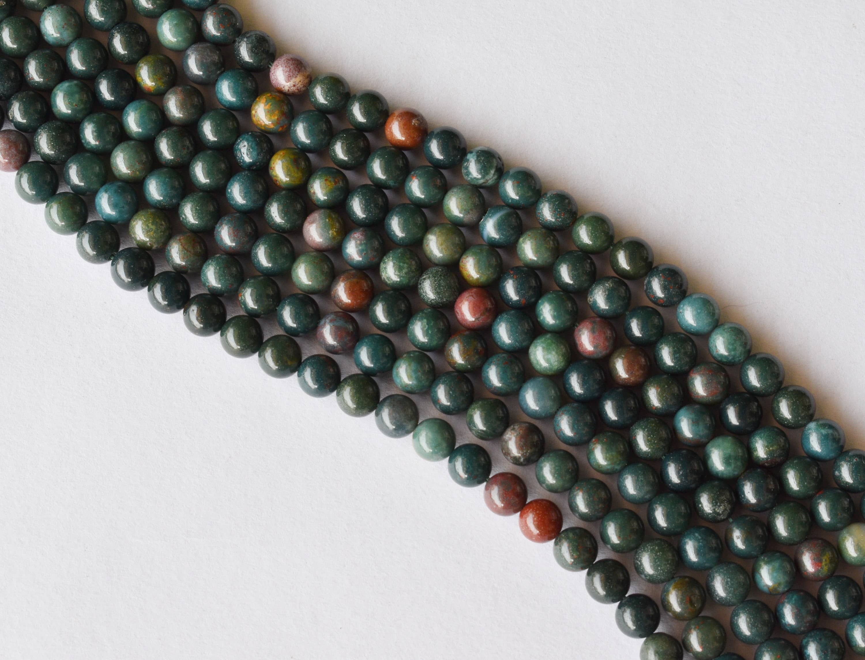 8mm Bloodstone Beads Polished Round Stone Beads For Jewelry - 14.5 Inch Strand Length Unique Green Color With Natural Specks