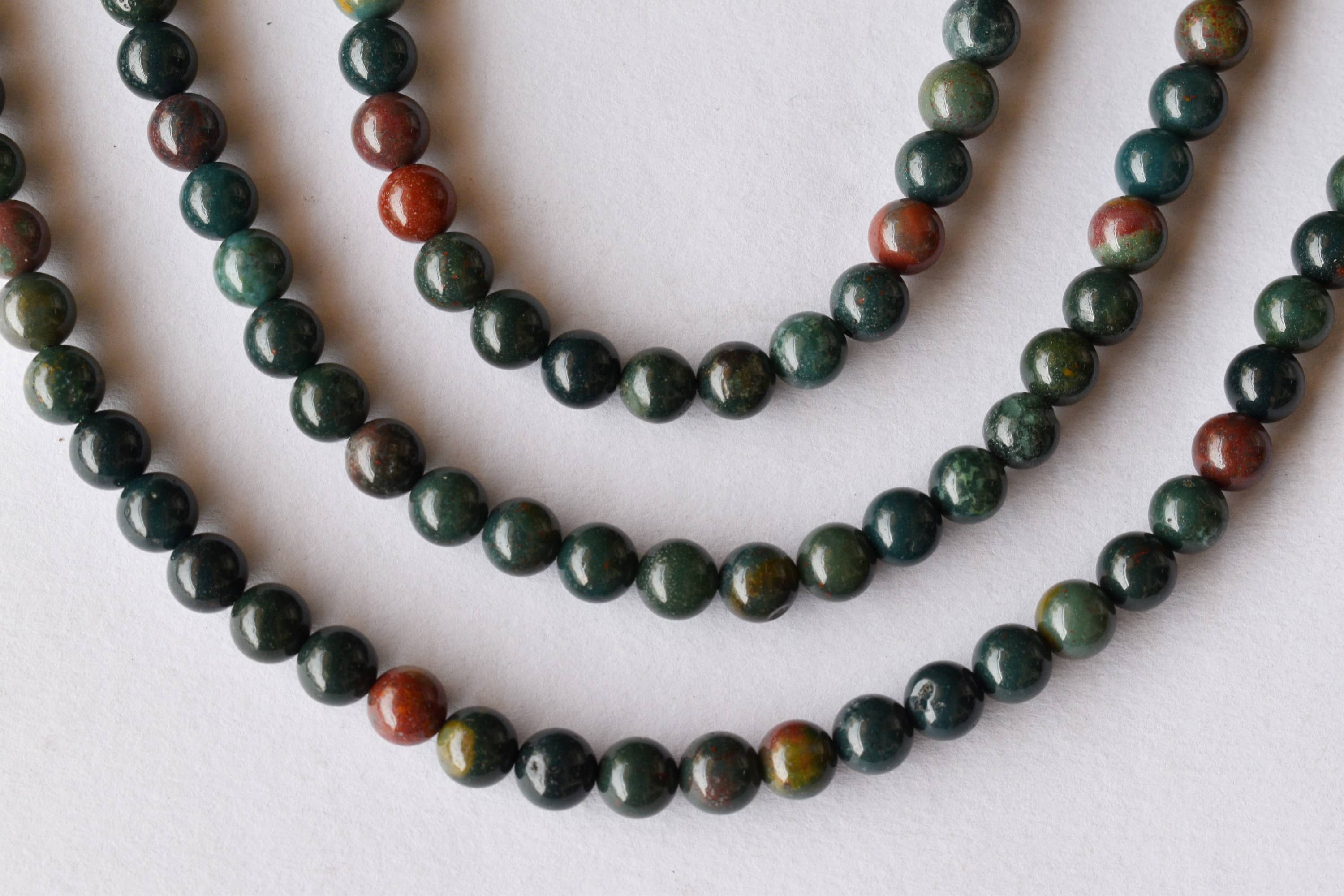 8mm Bloodstone Beads Polished Round Stone Beads For Jewelry - 14.5 Inch Strand Length Unique Green Color With Natural Specks