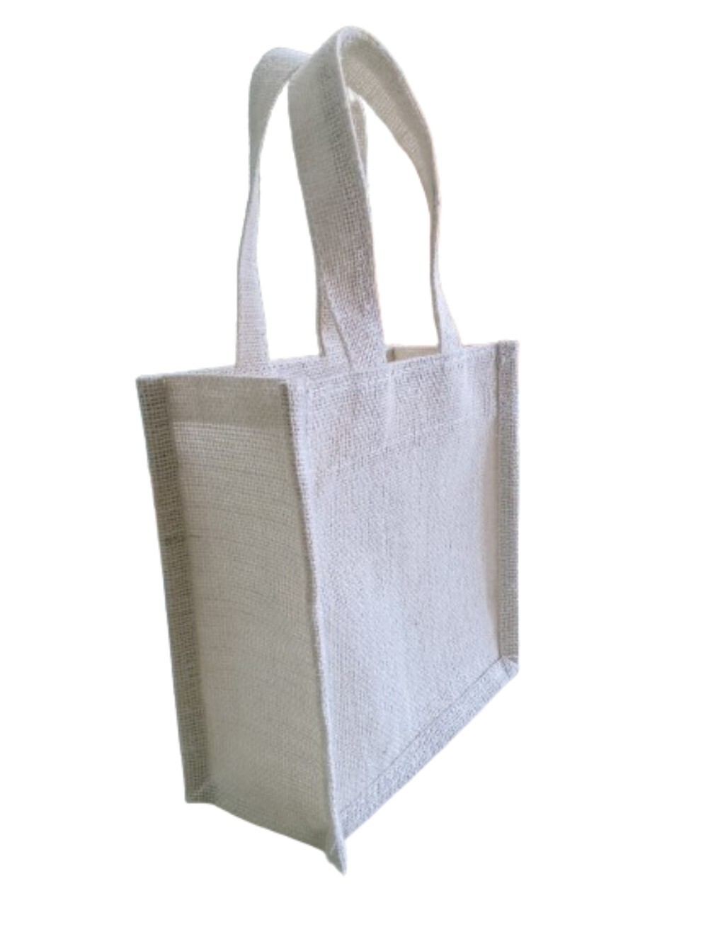 Jute Bag 8 - Natural Jute, 8x8x4 Inches, White Color | Eco-friendly Material, Durable, Lightweight, Versatile For Office & Grocery Use
