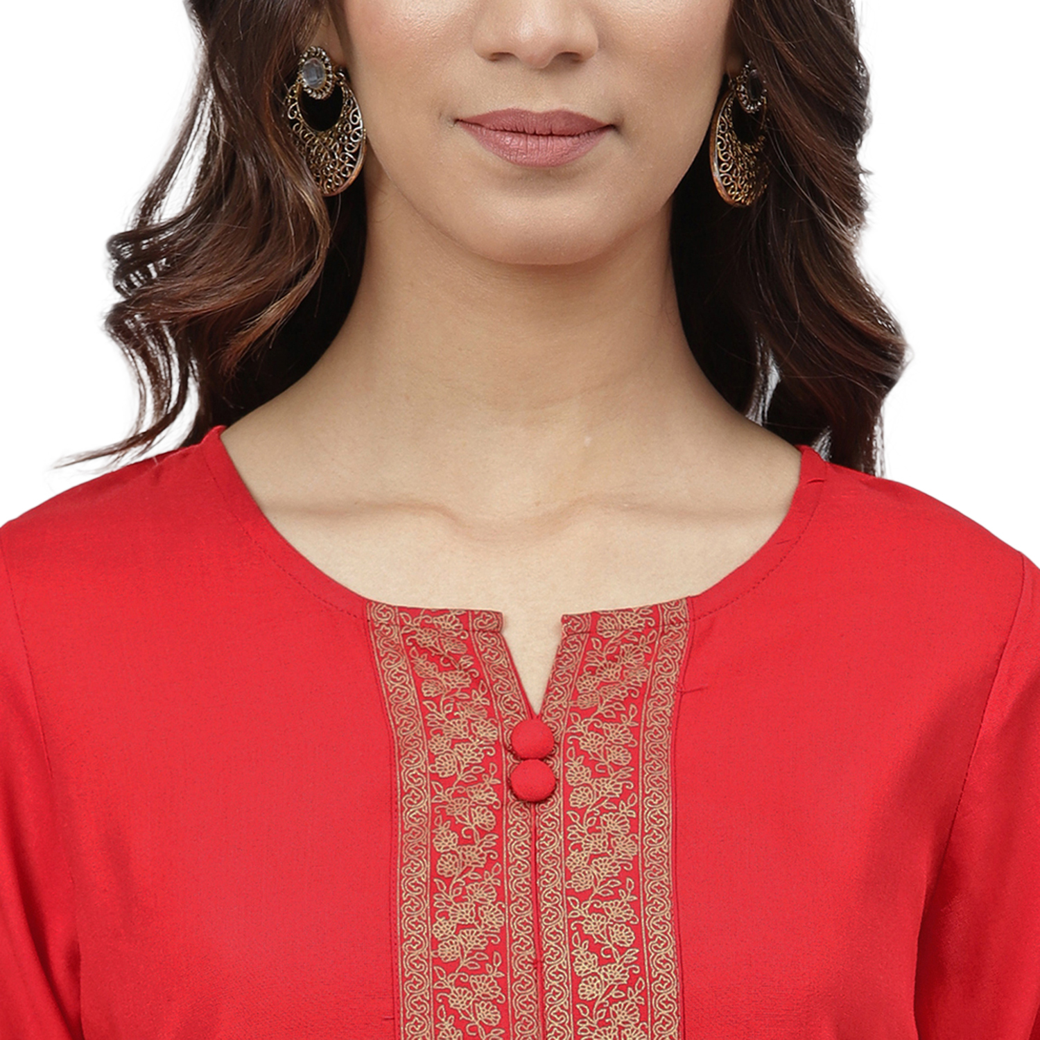 Ladies Kurti - Rayon Fabric, Size S To Xxl, Vibrant Red | Trendy 3-4th Sleeve, Quick Dry, Waterproof, Ethnic Casual Wear