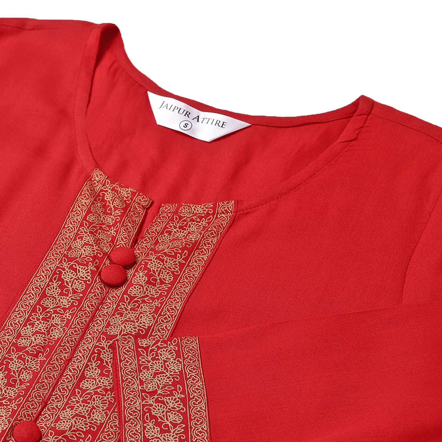 Ladies Kurti - Rayon Fabric, Size S To Xxl, Vibrant Red | Trendy 3-4th Sleeve, Quick Dry, Waterproof, Ethnic Casual Wear