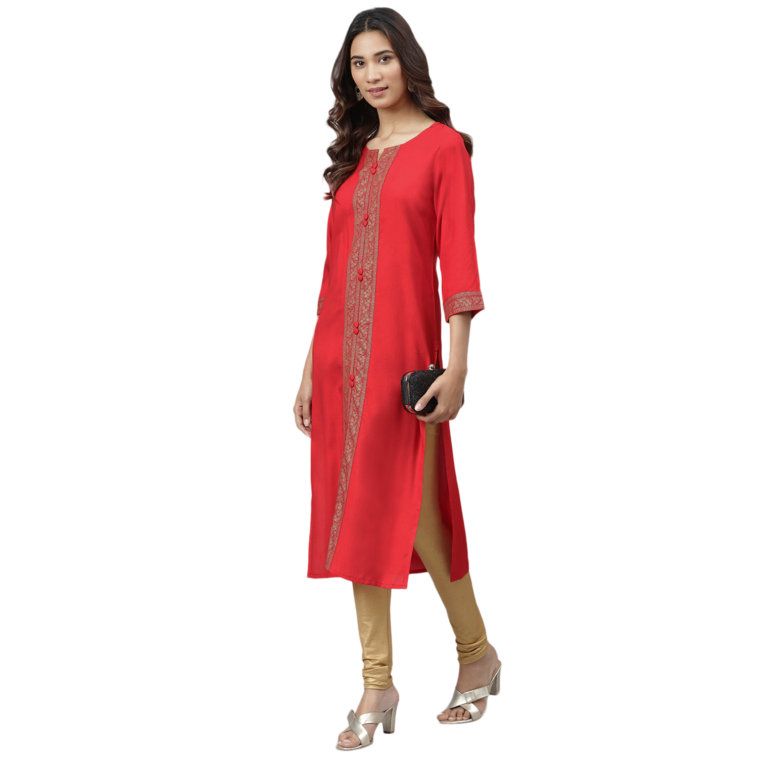 Ladies Kurti - Rayon Fabric, Size S To Xxl, Vibrant Red | Trendy 3-4th Sleeve, Quick Dry, Waterproof, Ethnic Casual Wear