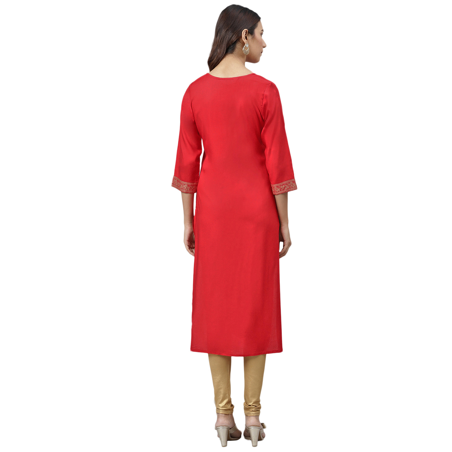 Ladies Kurti - Rayon Fabric, Size S To Xxl, Vibrant Red | Trendy 3-4th Sleeve, Quick Dry, Waterproof, Ethnic Casual Wear