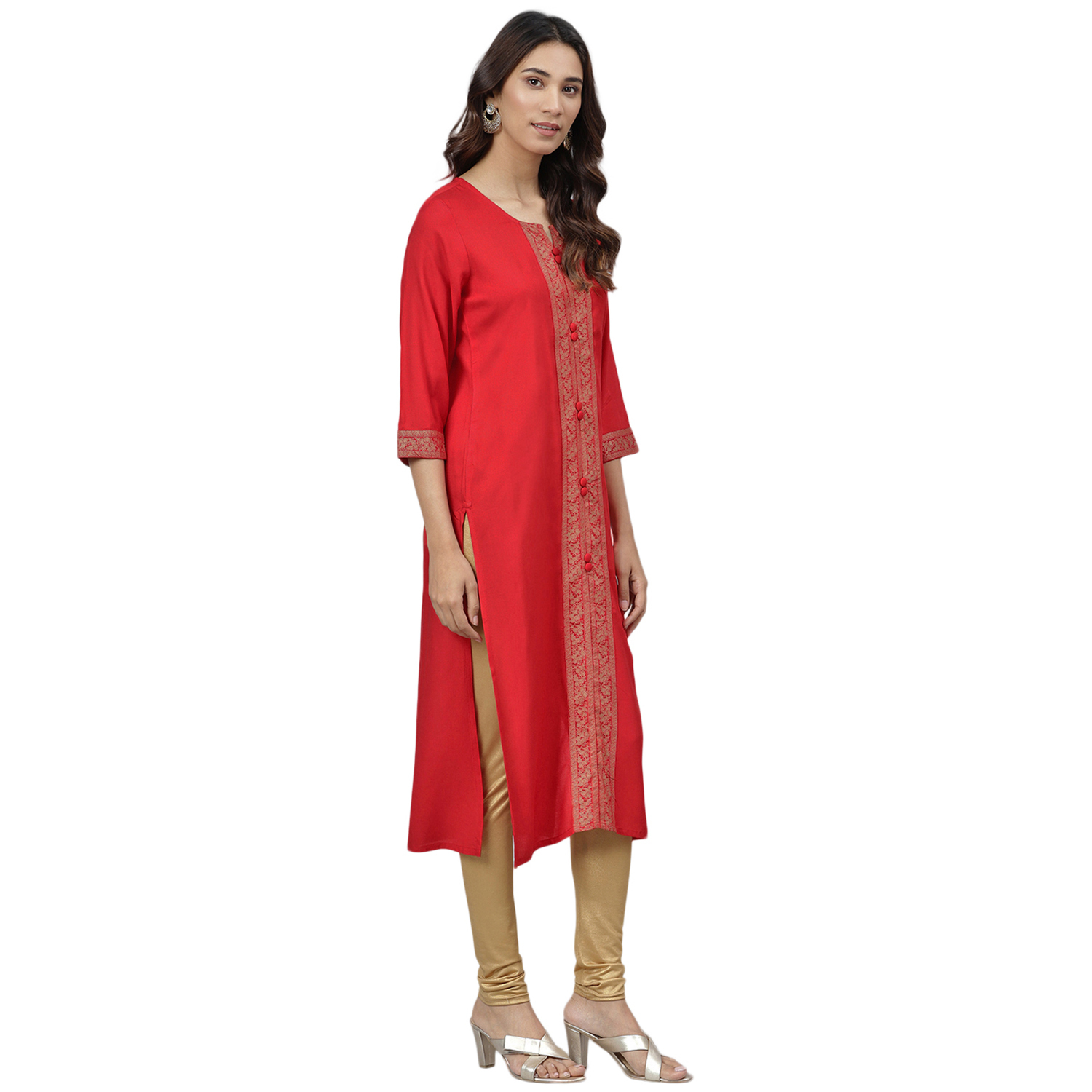 Ladies Kurti - Rayon Fabric, Size S To Xxl, Vibrant Red | Trendy 3-4th Sleeve, Quick Dry, Waterproof, Ethnic Casual Wear