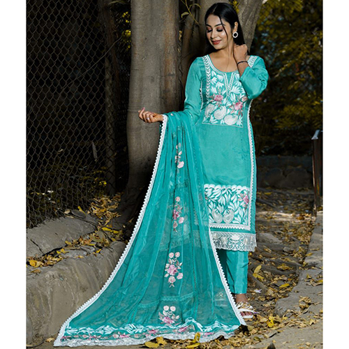 Sky Blue Organza Designer Ladies Wear Suits - Color: Different Available