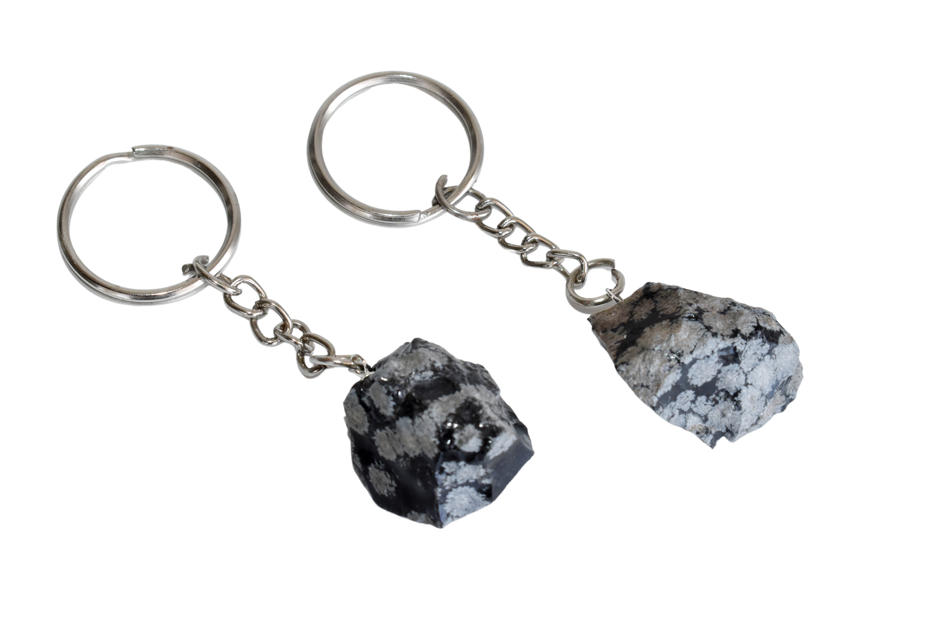 Snowflake Obsidian Key Chain - 5.5cm Tumble Rough Orgone Heart Gemstone | Black And White Crystal, Indian Religious Theme