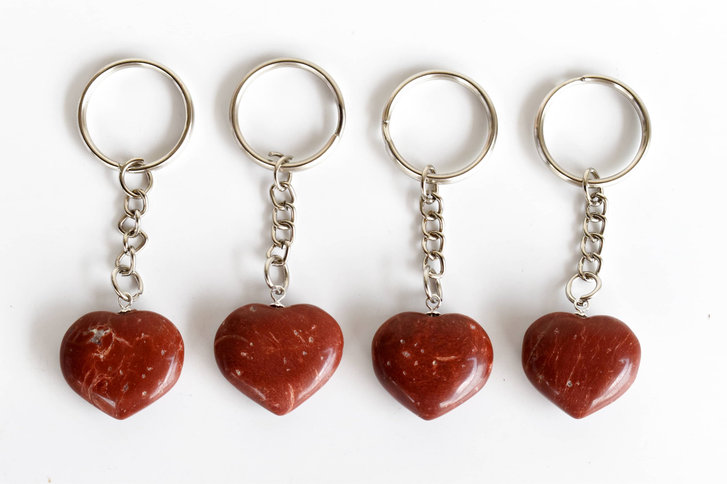 Red Jasper Key Chain - 5.5cm Tumble Heart Sphere | Crystal Stone, Red Color, Religious Style Gemstone Keyring