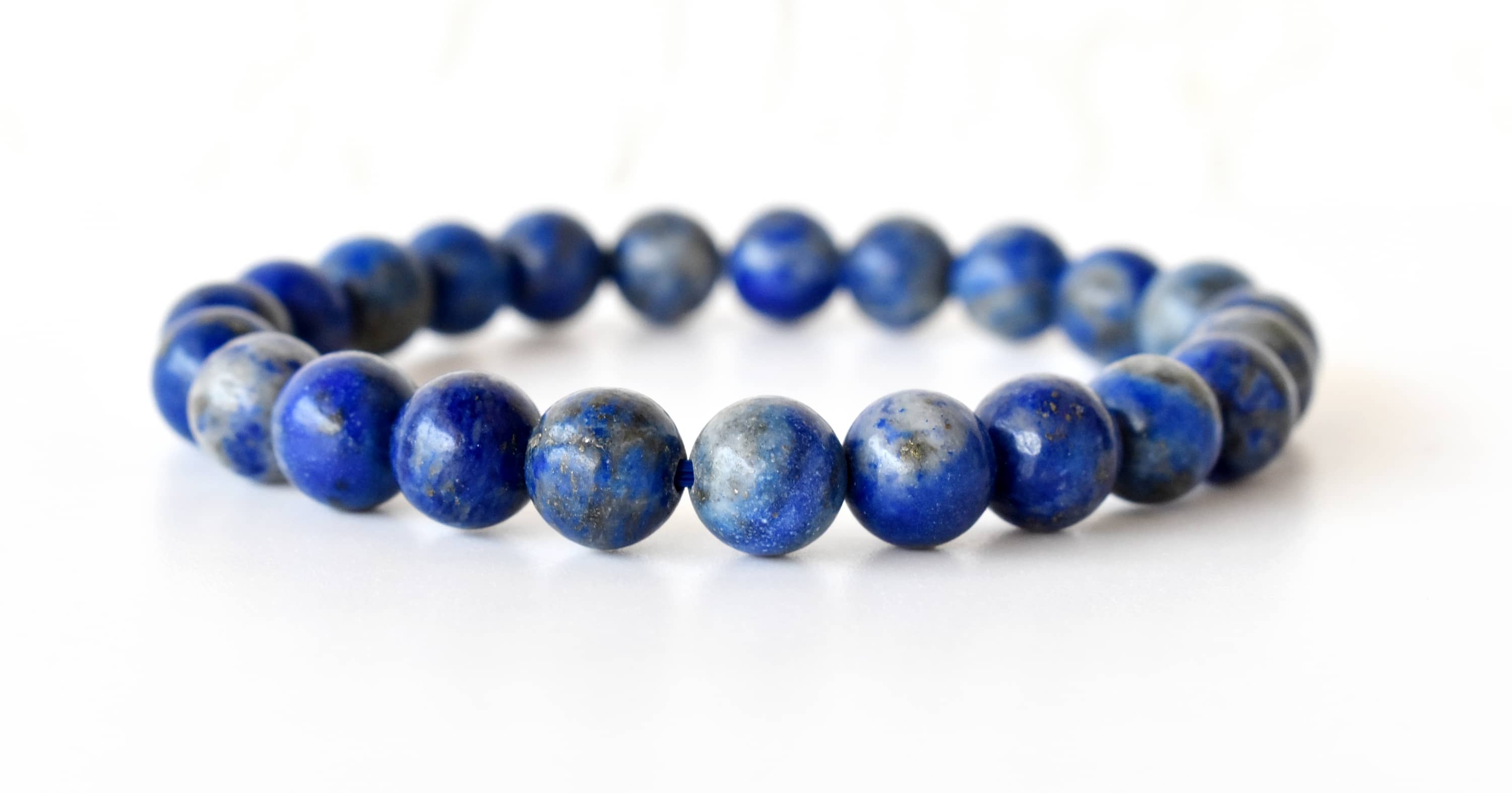Lapis Lazuli Bracelet - 8mm Natural Beaded Bracelet, Blue Gemstone For Creativity | Wrist Size 7-7.5 Inches, 22 Grams Weight