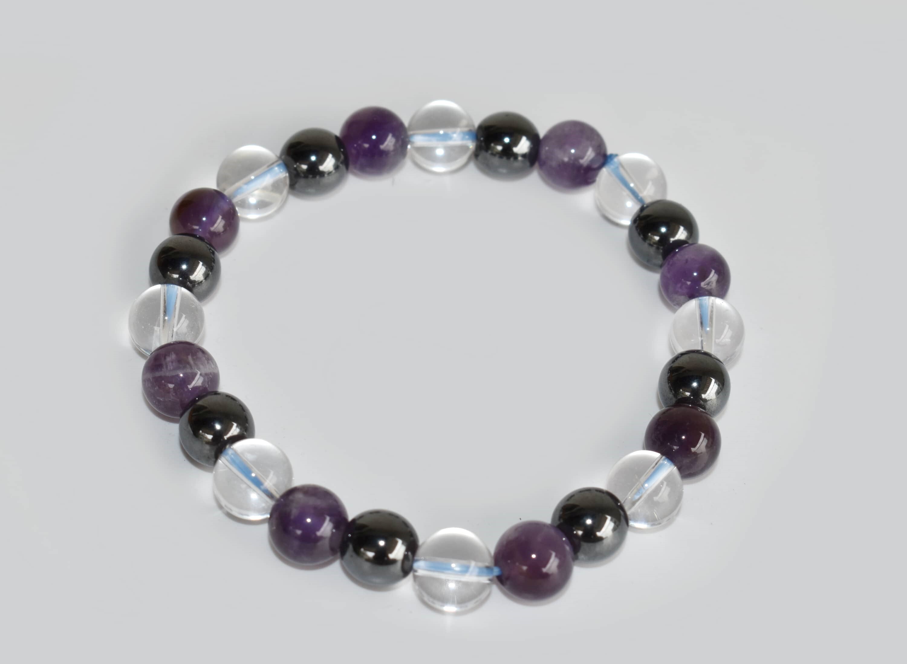 Aquarius Zodiac Bracelet - Handmade 8mm Beaded Bracelet | Amethyst, Clear Quartz, Hematite, Custom Length 7-7.5in, Natural Gemstones