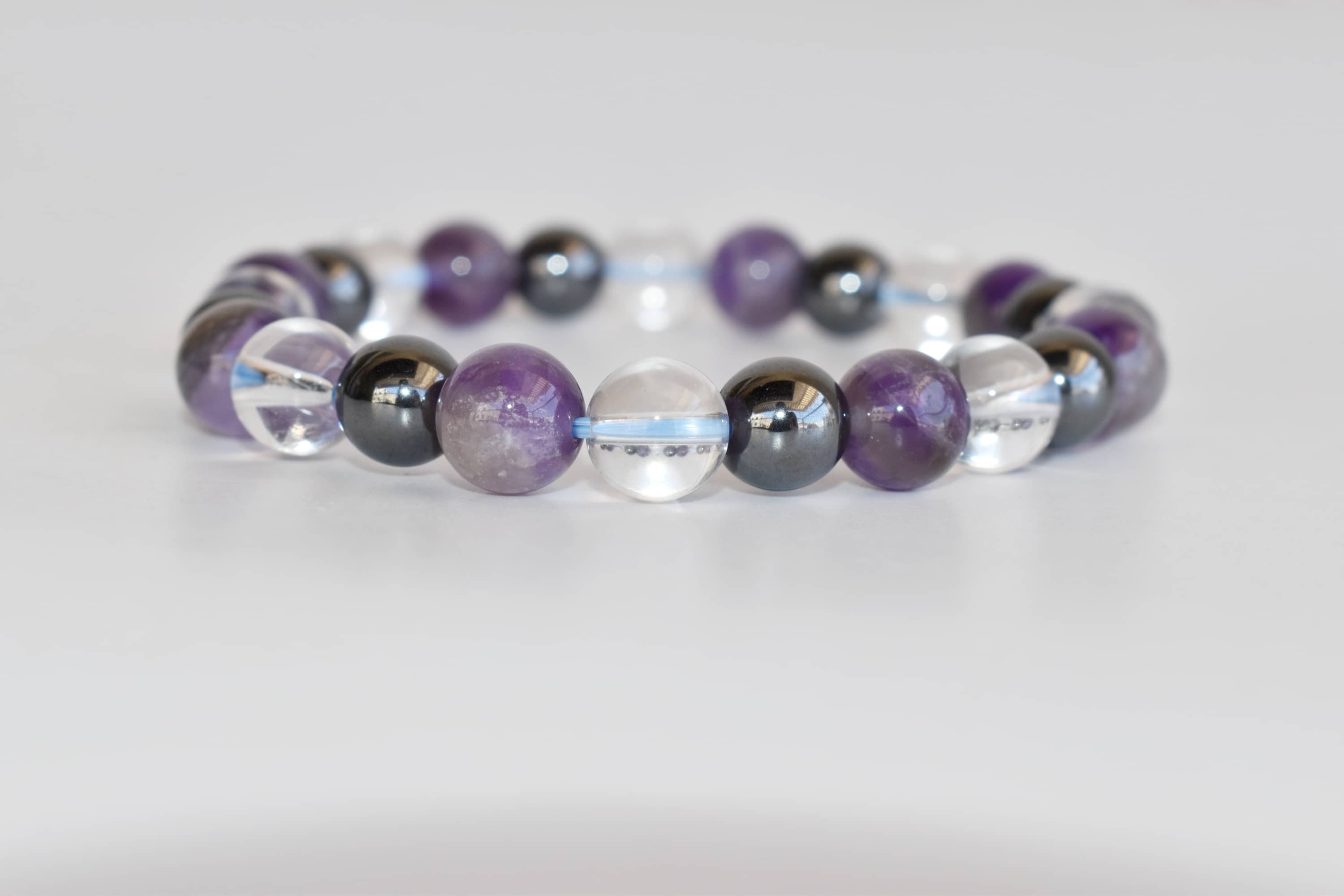 Aquarius Zodiac Bracelet - Handmade 8mm Beaded Bracelet | Amethyst, Clear Quartz, Hematite, Custom Length 7-7.5in, Natural Gemstones