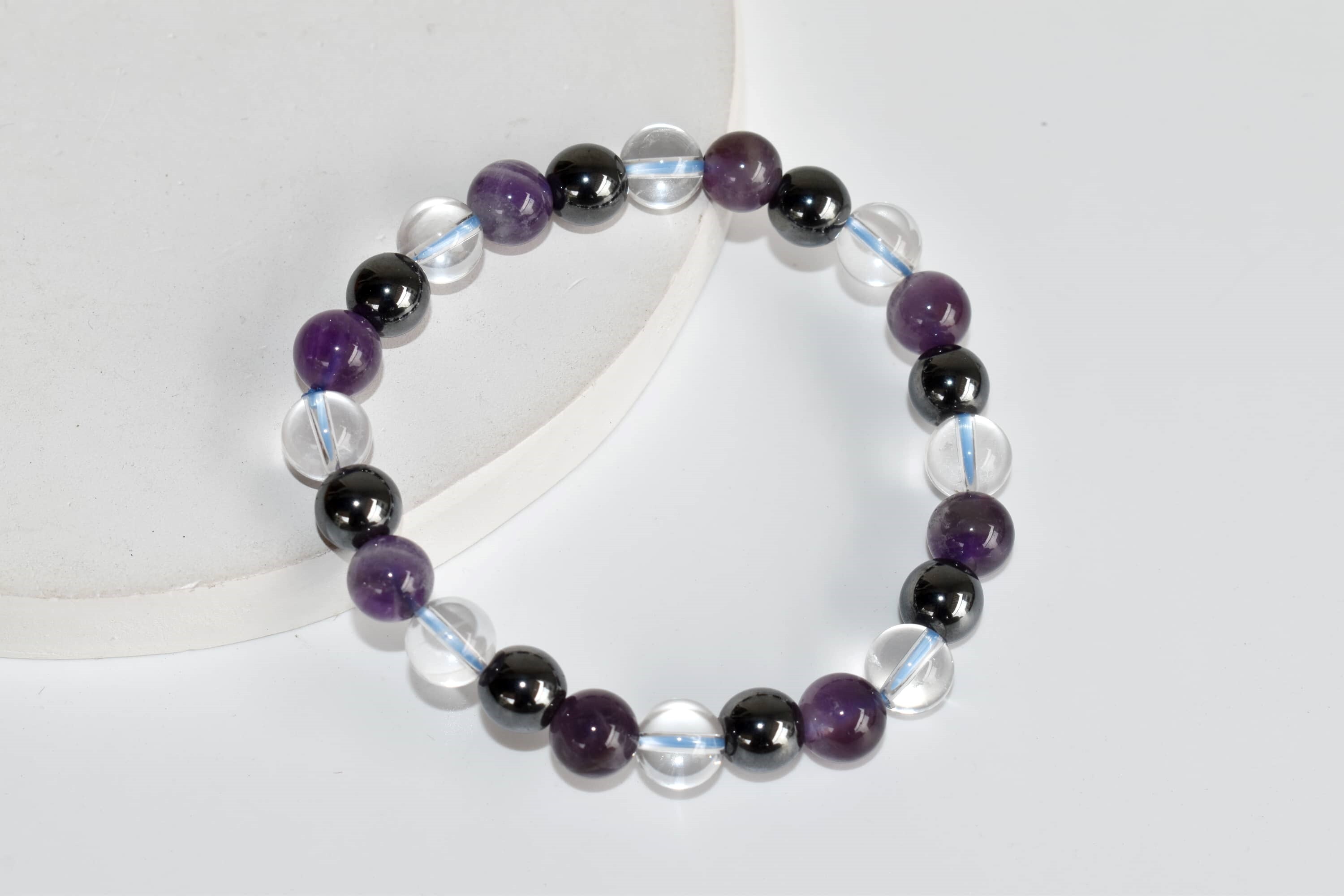 Aquarius Zodiac Bracelet - Handmade 8mm Beaded Bracelet | Amethyst, Clear Quartz, Hematite, Custom Length 7-7.5in, Natural Gemstones