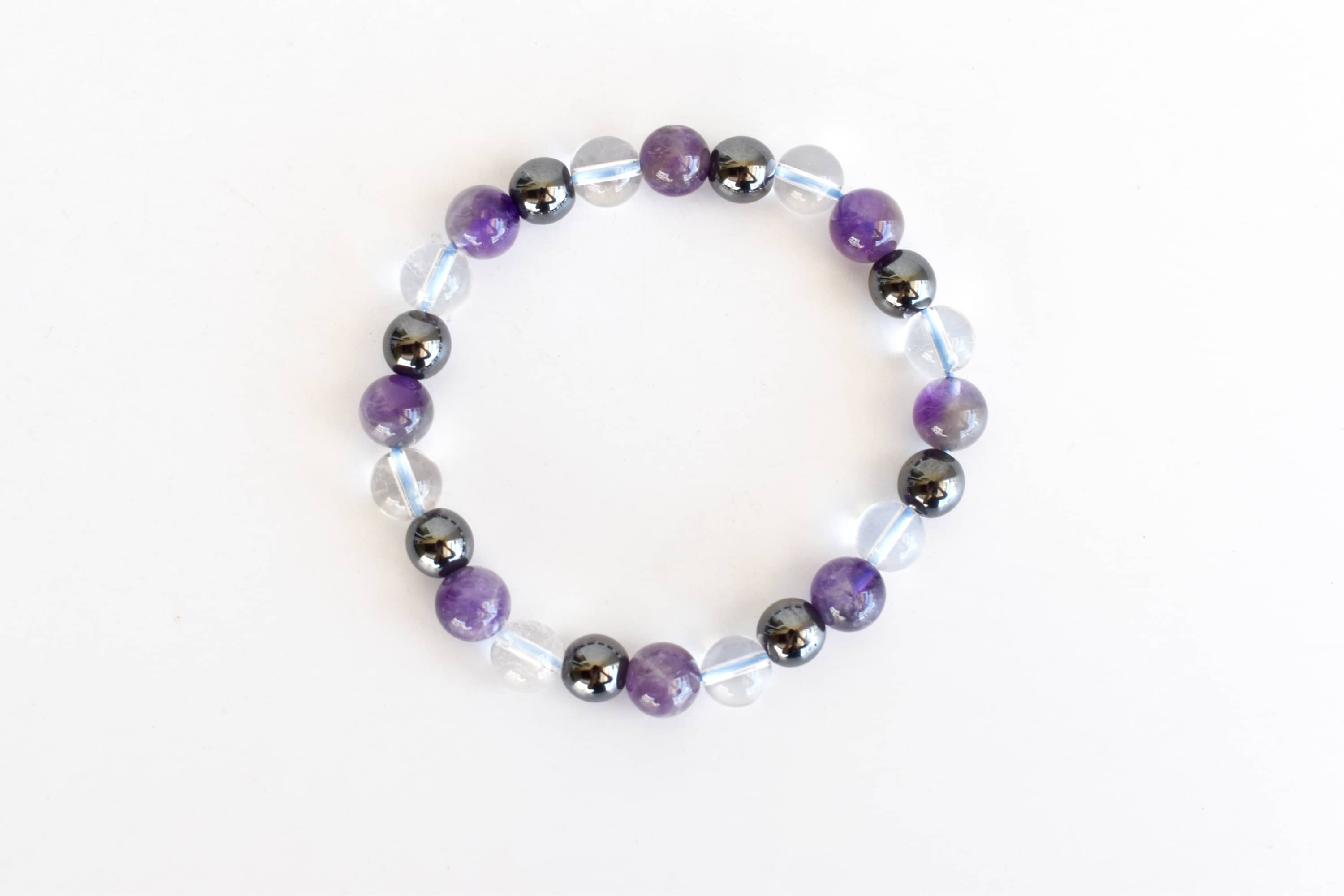 Aquarius Zodiac Bracelet - Handmade 8mm Beaded Bracelet | Amethyst, Clear Quartz, Hematite, Custom Length 7-7.5in, Natural Gemstones