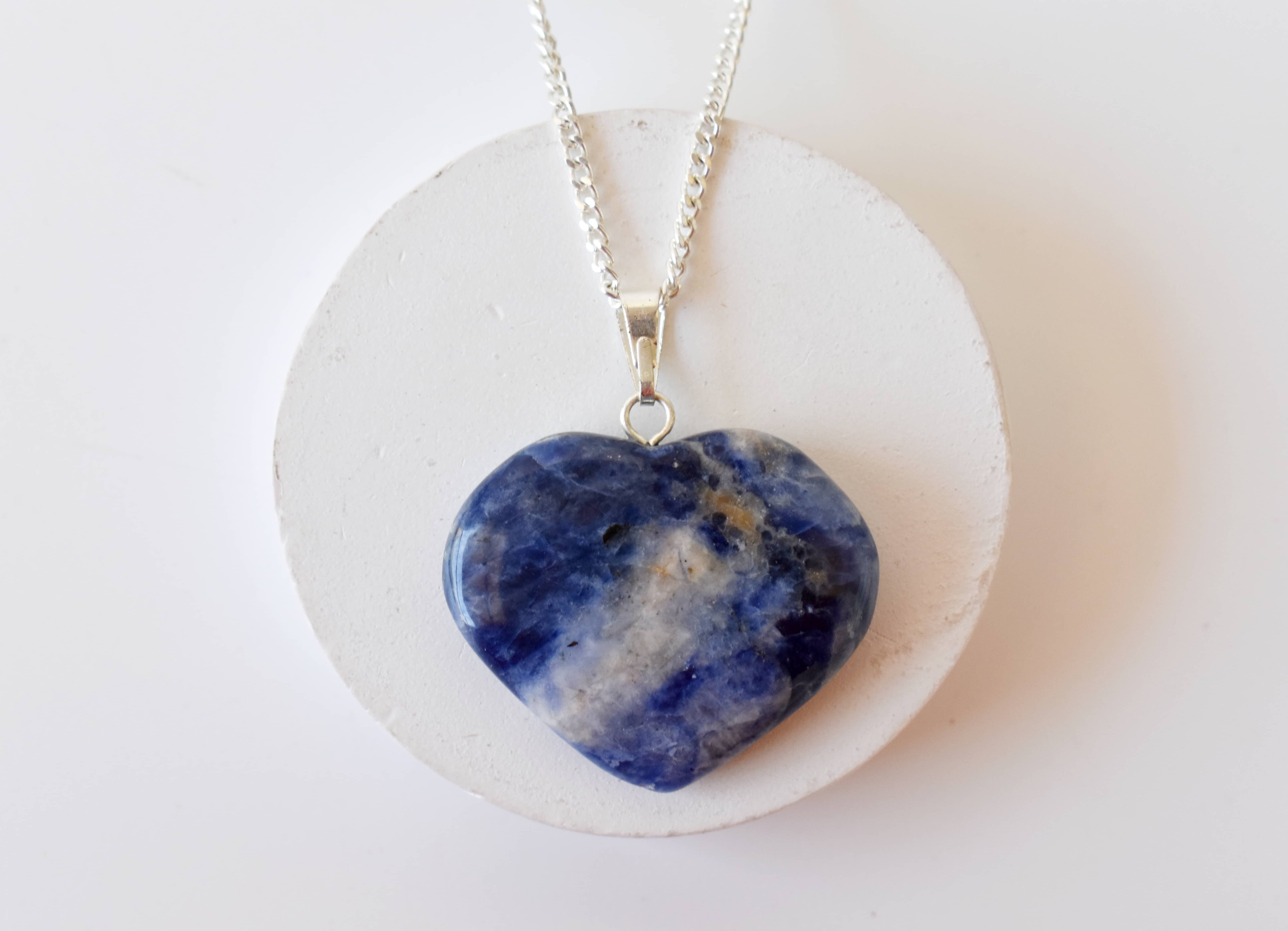 Sodalite Heart Pendant Crystal Heart Shaped Necklaces - Natural Gemstone 1.5 Inches Blue Color Handcrafted With Chain | Aaa Quality 17 Grams Weight