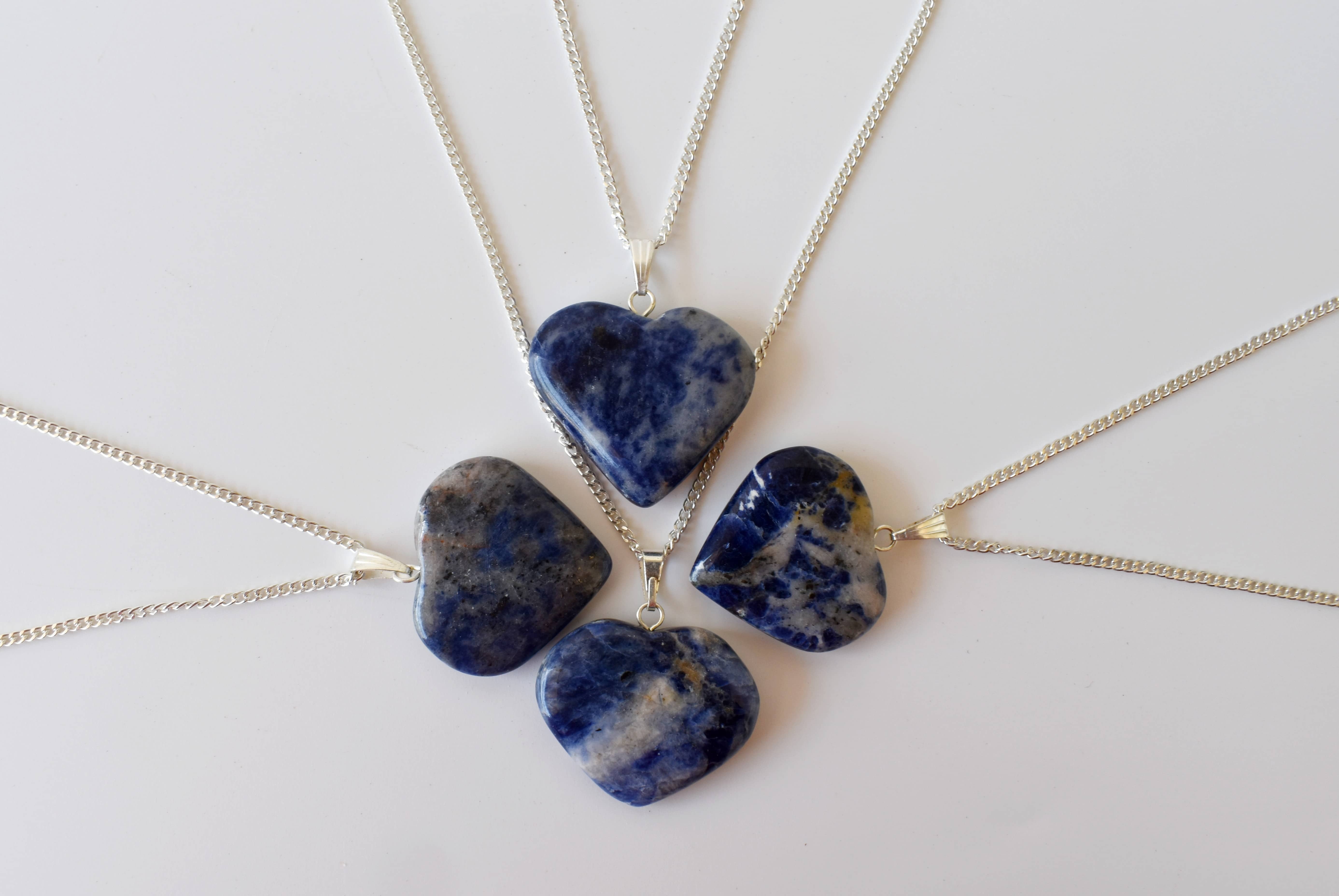 Sodalite Heart Pendant Crystal Heart Shaped Necklaces - Natural Gemstone 1.5 Inches Blue Color Handcrafted With Chain | Aaa Quality 17 Grams Weight