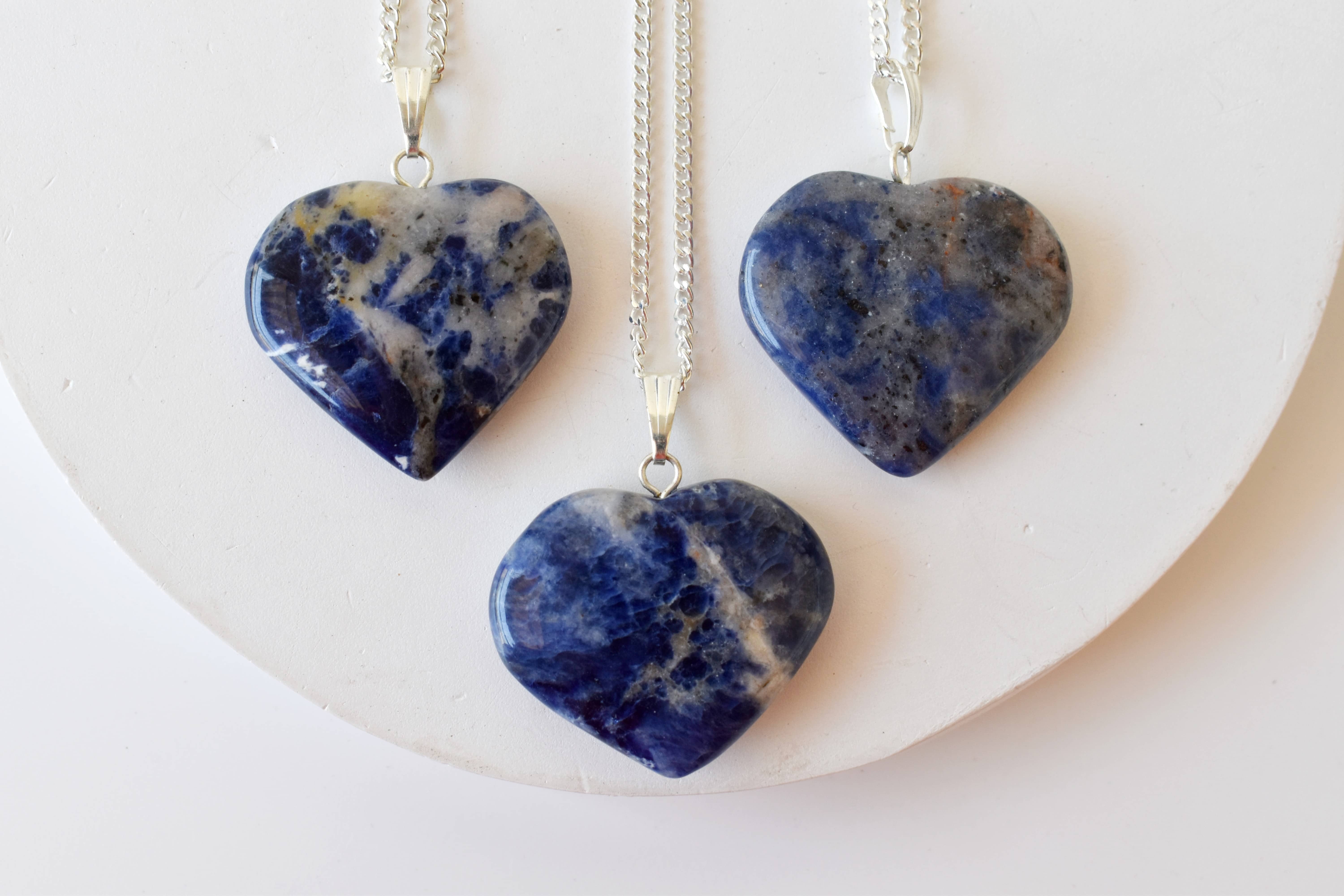 Sodalite Heart Pendant Crystal Heart Shaped Necklaces - Natural Gemstone 1.5 Inches Blue Color Handcrafted With Chain | Aaa Quality 17 Grams Weight