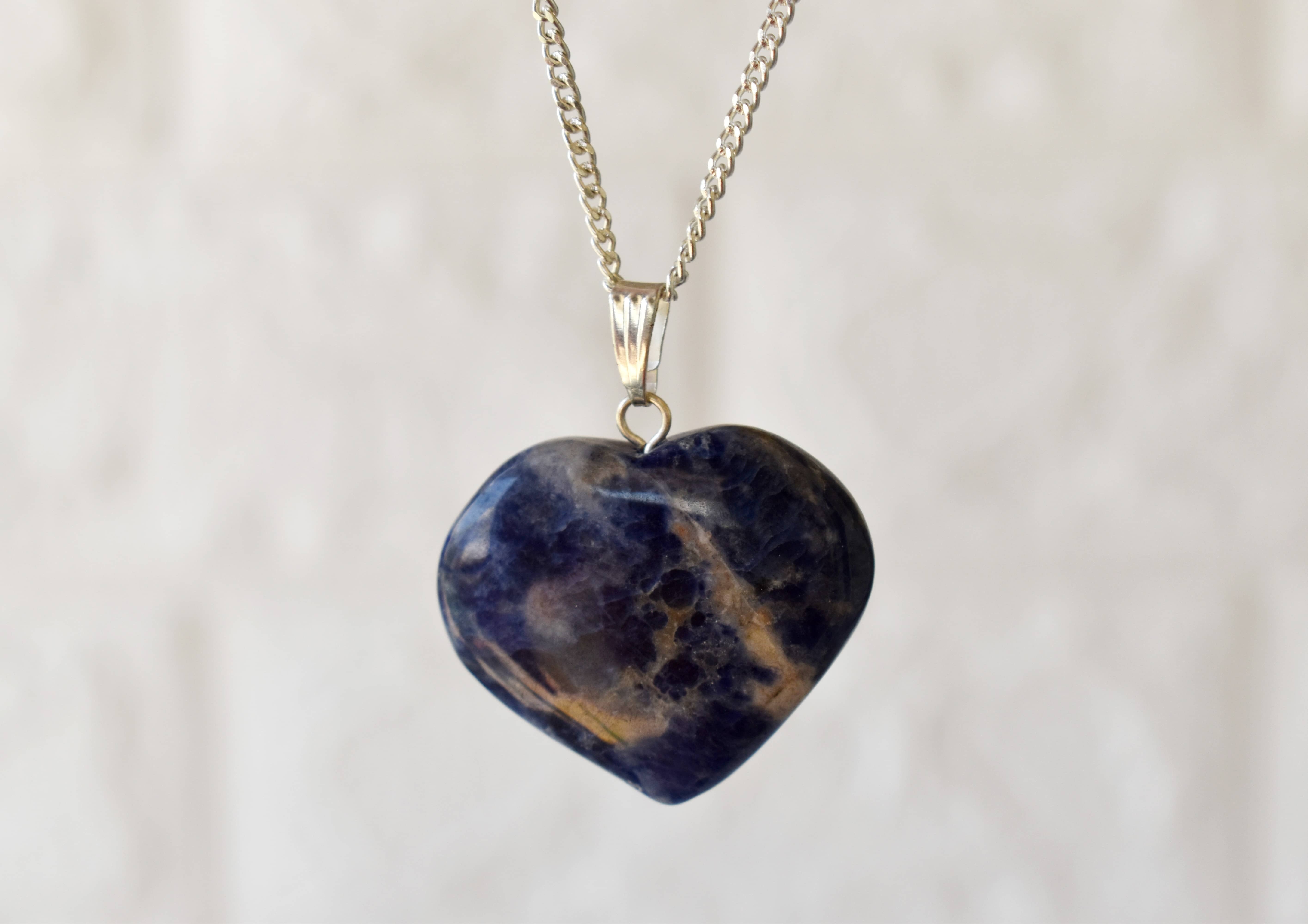 Sodalite Heart Pendant Crystal Heart Shaped Necklaces - Natural Gemstone 1.5 Inches Blue Color Handcrafted With Chain | Aaa Quality 17 Grams Weight