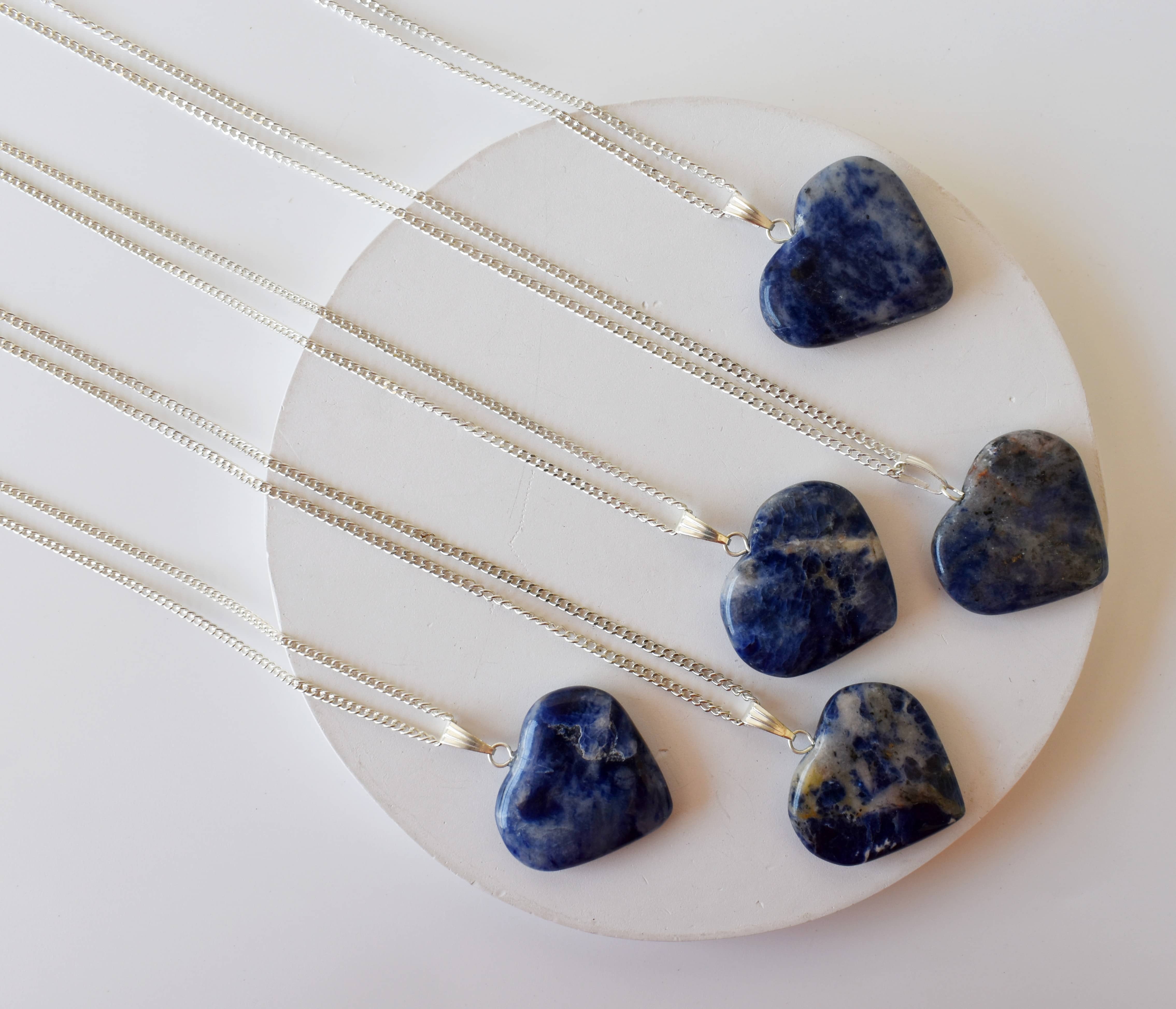 Sodalite Heart Pendant Crystal Heart Shaped Necklaces - Natural Gemstone 1.5 Inches Blue Color Handcrafted With Chain | Aaa Quality 17 Grams Weight