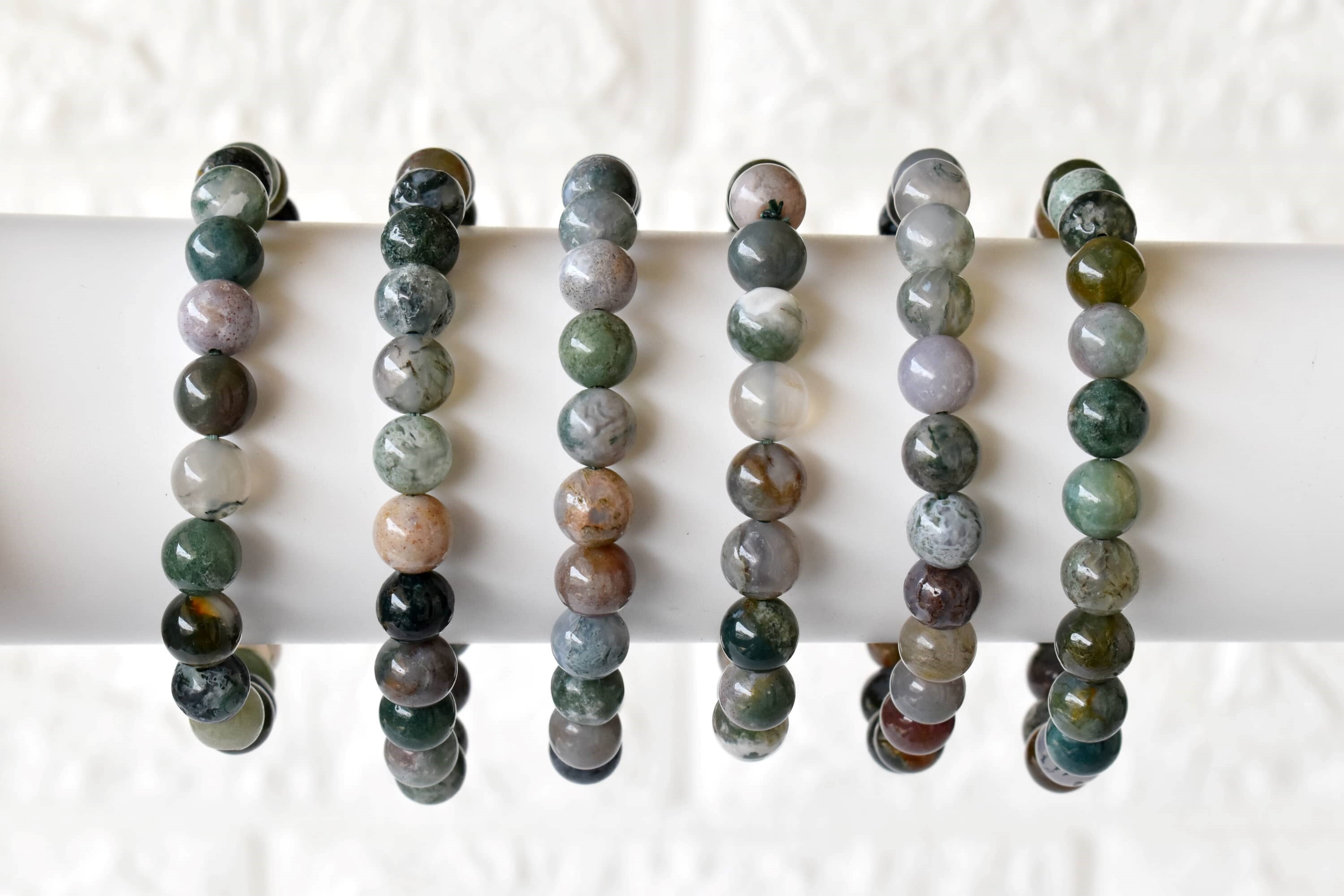 Fancy Jasper Bracelet Crystal Beaded Bracelet - Natural Gemstones, 7-7.5 Inches, Round Shape, Grey Color, 4mm To 10mm Bead Size, 22 Grams