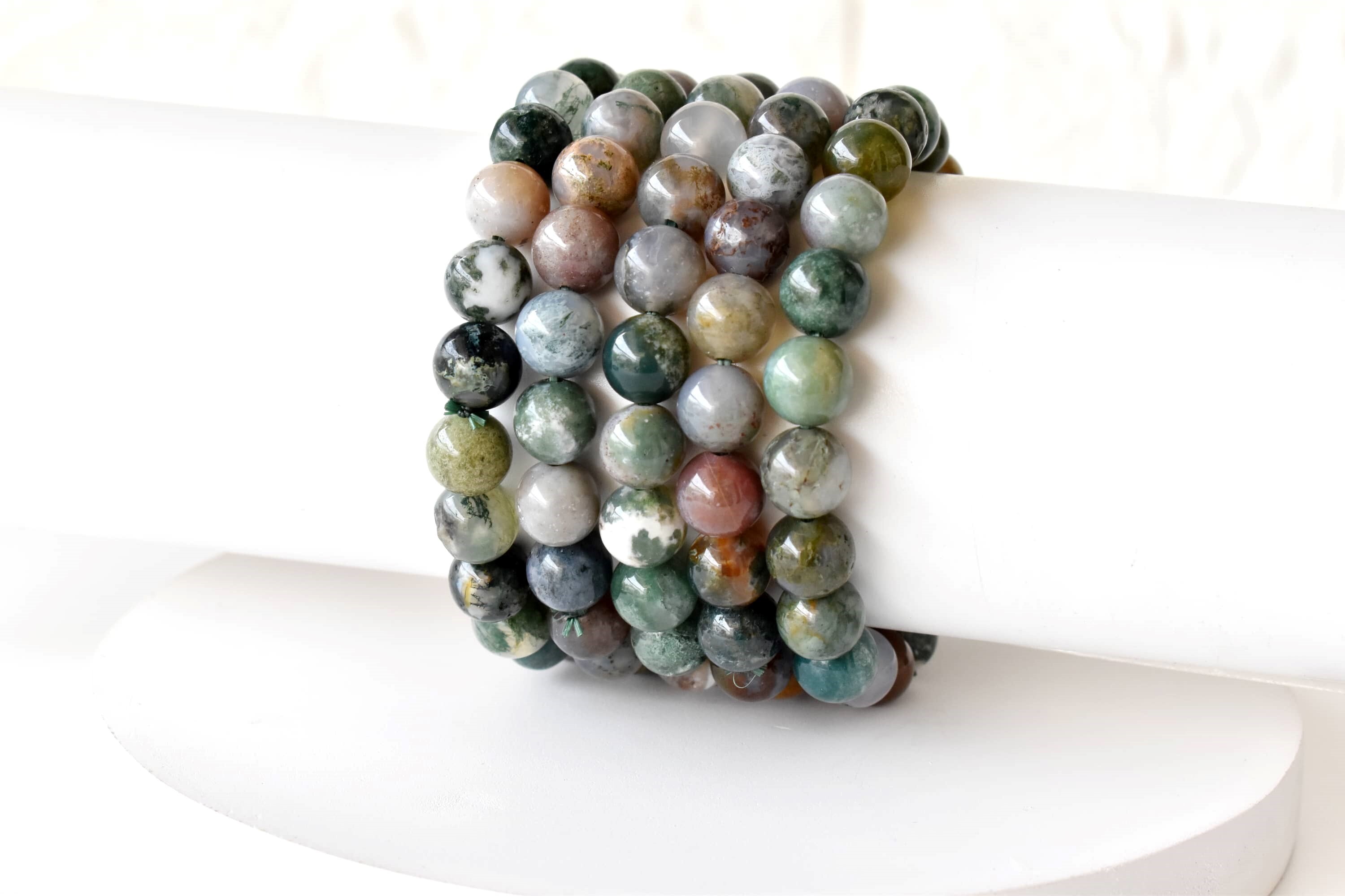 Fancy Jasper Bracelet Crystal Beaded Bracelet - Natural Gemstones, 7-7.5 Inches, Round Shape, Grey Color, 4mm To 10mm Bead Size, 22 Grams