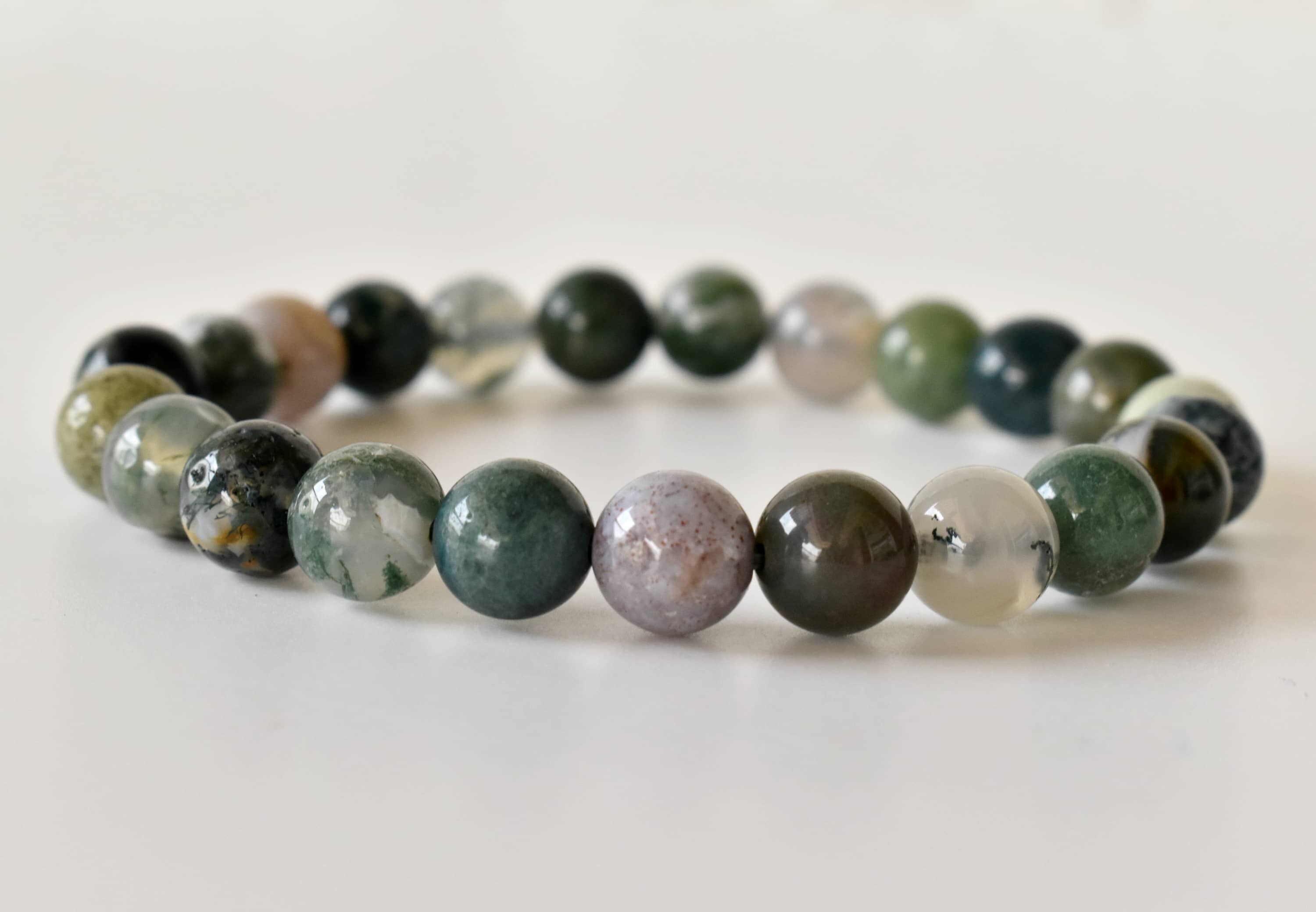 Fancy Jasper Bracelet Crystal Beaded Bracelet - Natural Gemstones, 7-7.5 Inches, Round Shape, Grey Color, 4mm To 10mm Bead Size, 22 Grams