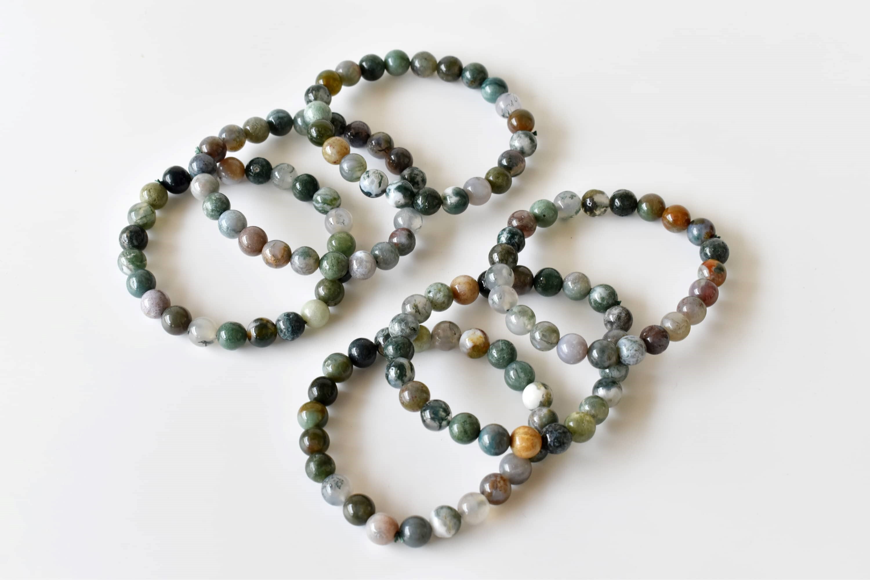 Fancy Jasper Bracelet Crystal Beaded Bracelet - Natural Gemstones, 7-7.5 Inches, Round Shape, Grey Color, 4mm To 10mm Bead Size, 22 Grams