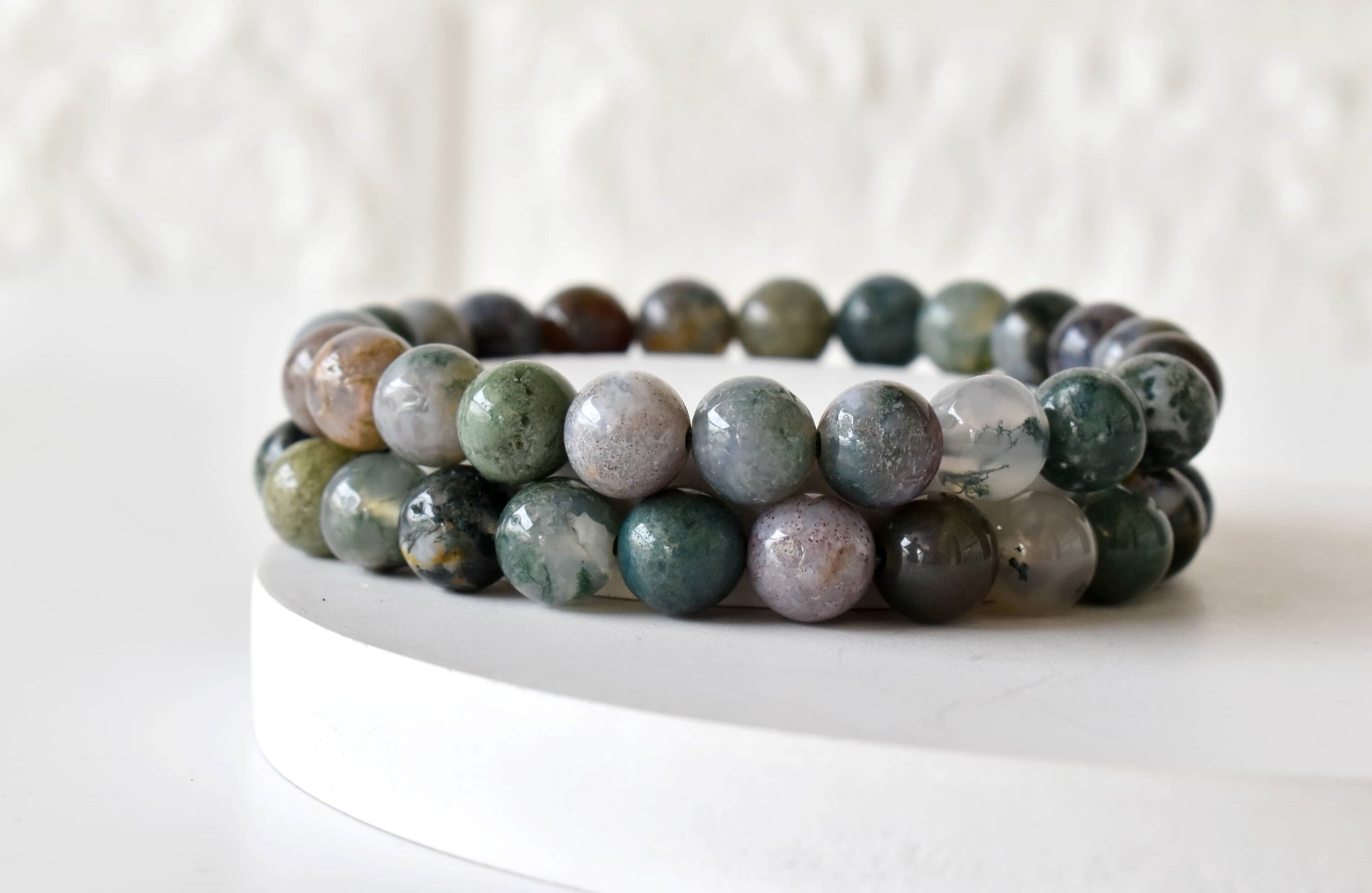 Fancy Jasper Bracelet Crystal Beaded Bracelet - Natural Gemstones, 7-7.5 Inches, Round Shape, Grey Color, 4mm To 10mm Bead Size, 22 Grams