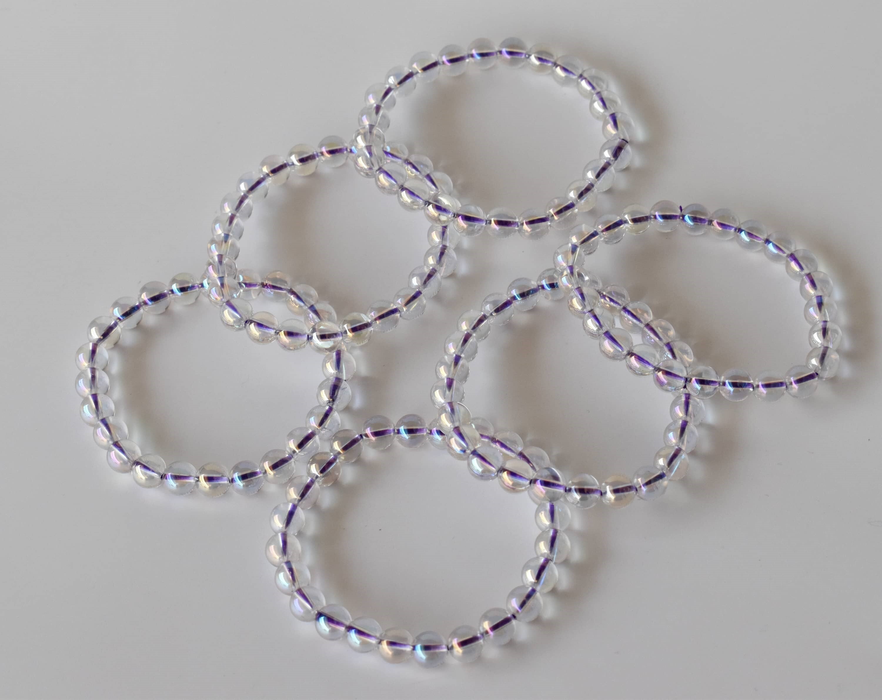 Aura Quartz Rainbow Moonstone Faceted Bracelet Crystal Beaded Bracelet - Shape: Round