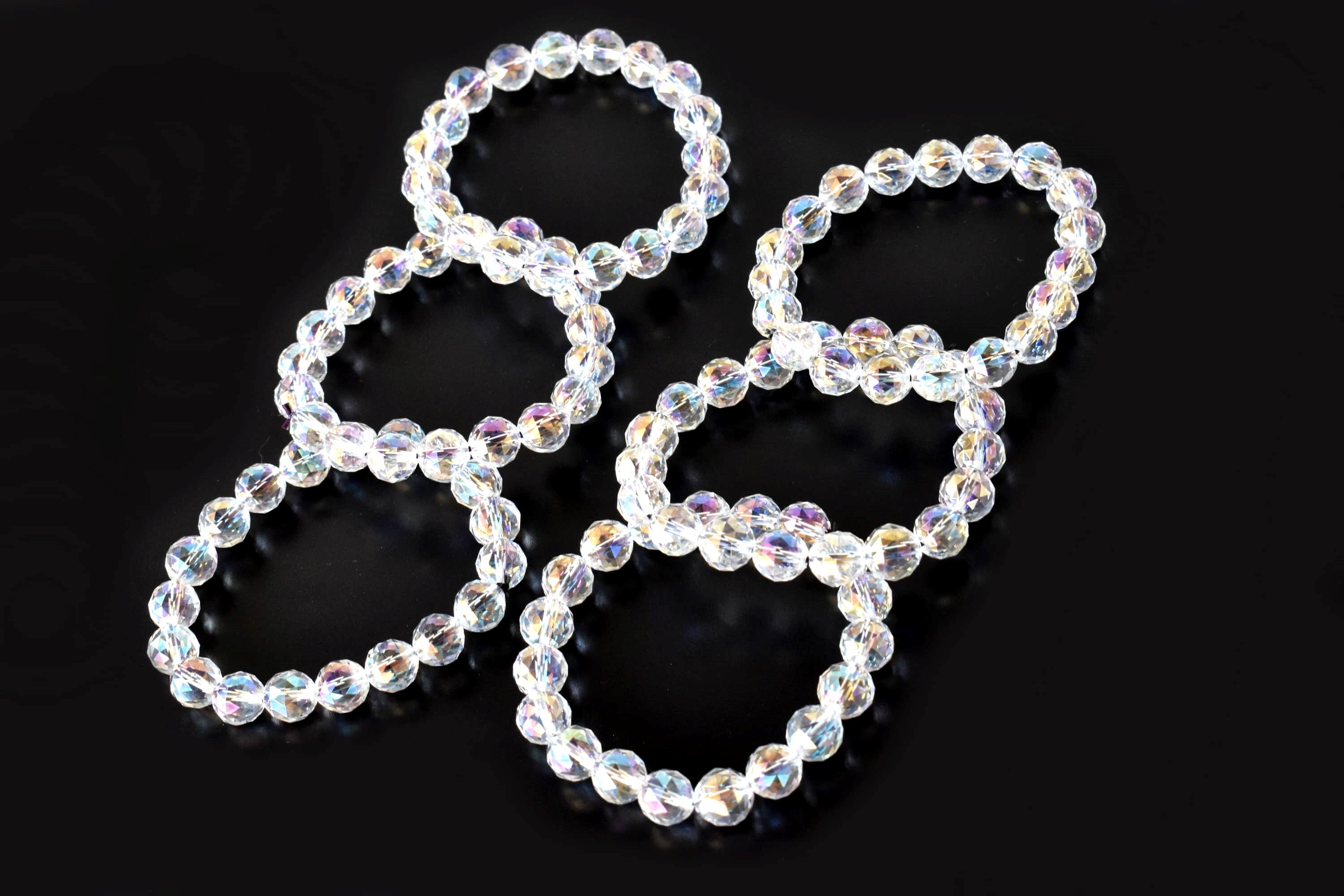 Aura Quartz Rainbow Moonstone Faceted Bracelet Crystal Beaded Bracelet - Shape: Round