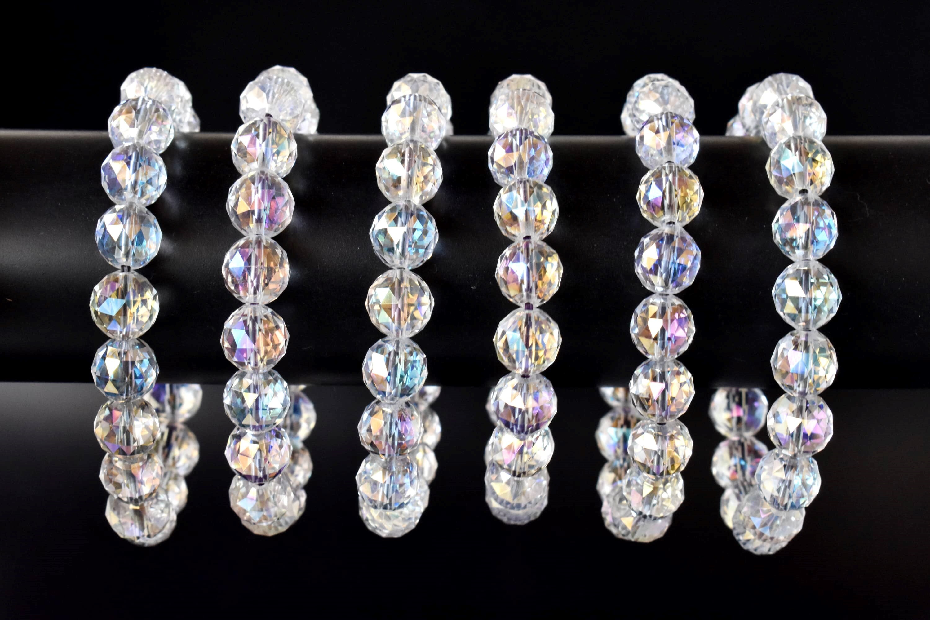 Aura Quartz Rainbow Moonstone Faceted Bracelet Crystal Beaded Bracelet - Shape: Round